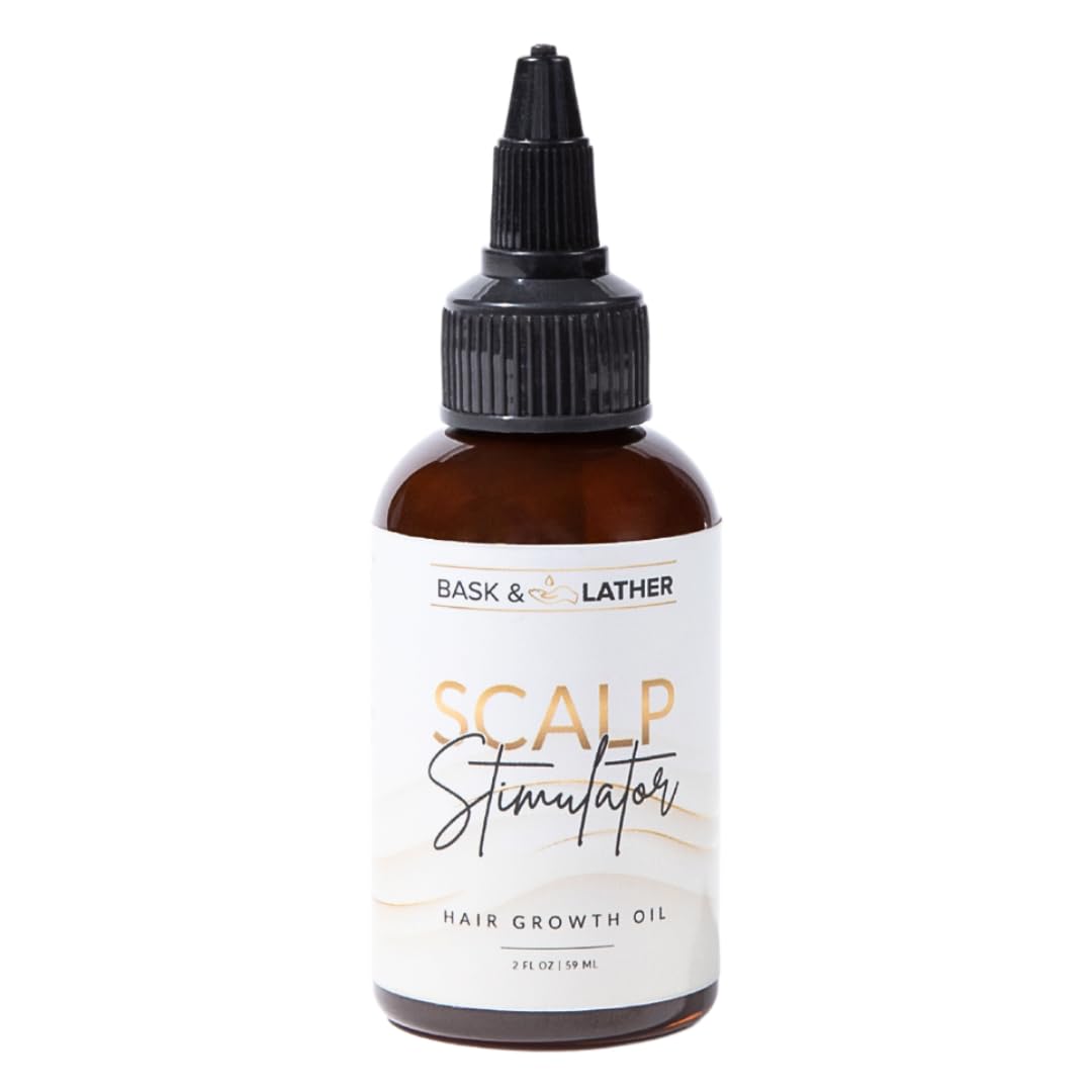 Bask & Lather Scalp Stimulator Hair Growth Oil, Cold Pressed Mint and Rosemary Blend with Grapeseed for Hair Growth
