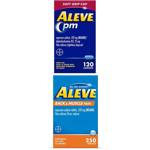 Aleve PM Naproxen Sodium Caplets, 120 Count Back & Muscle with Naproxen, 250 Count, Sleep Aid and Pain Relief AleveBuy Supplements Australia