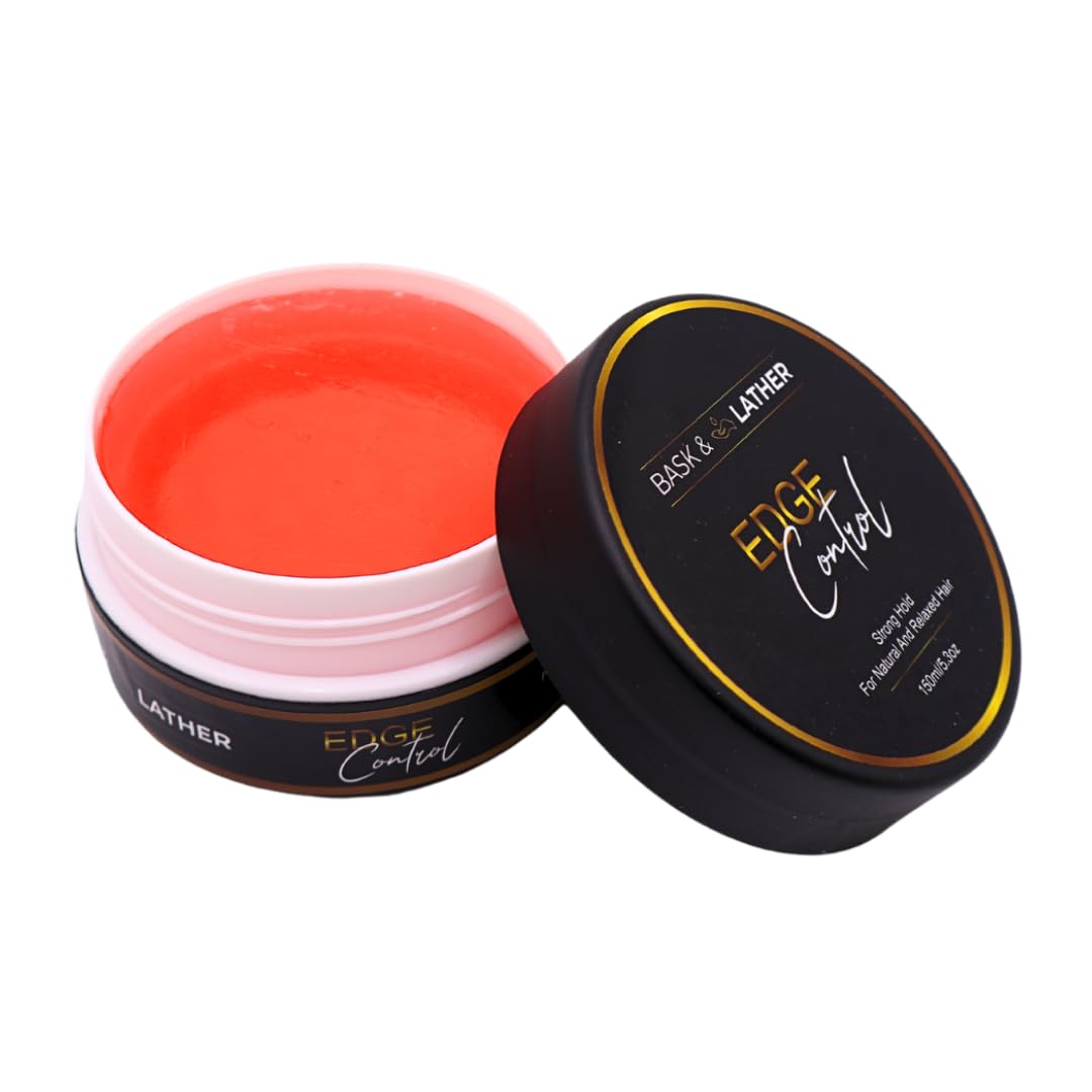 BASK & LATHER Strong Hold Edge Control Gel with Castor Oil, Non-Greasy, Non-Flaking, No White Cast, Long Lasting, Supports Hair Growth,