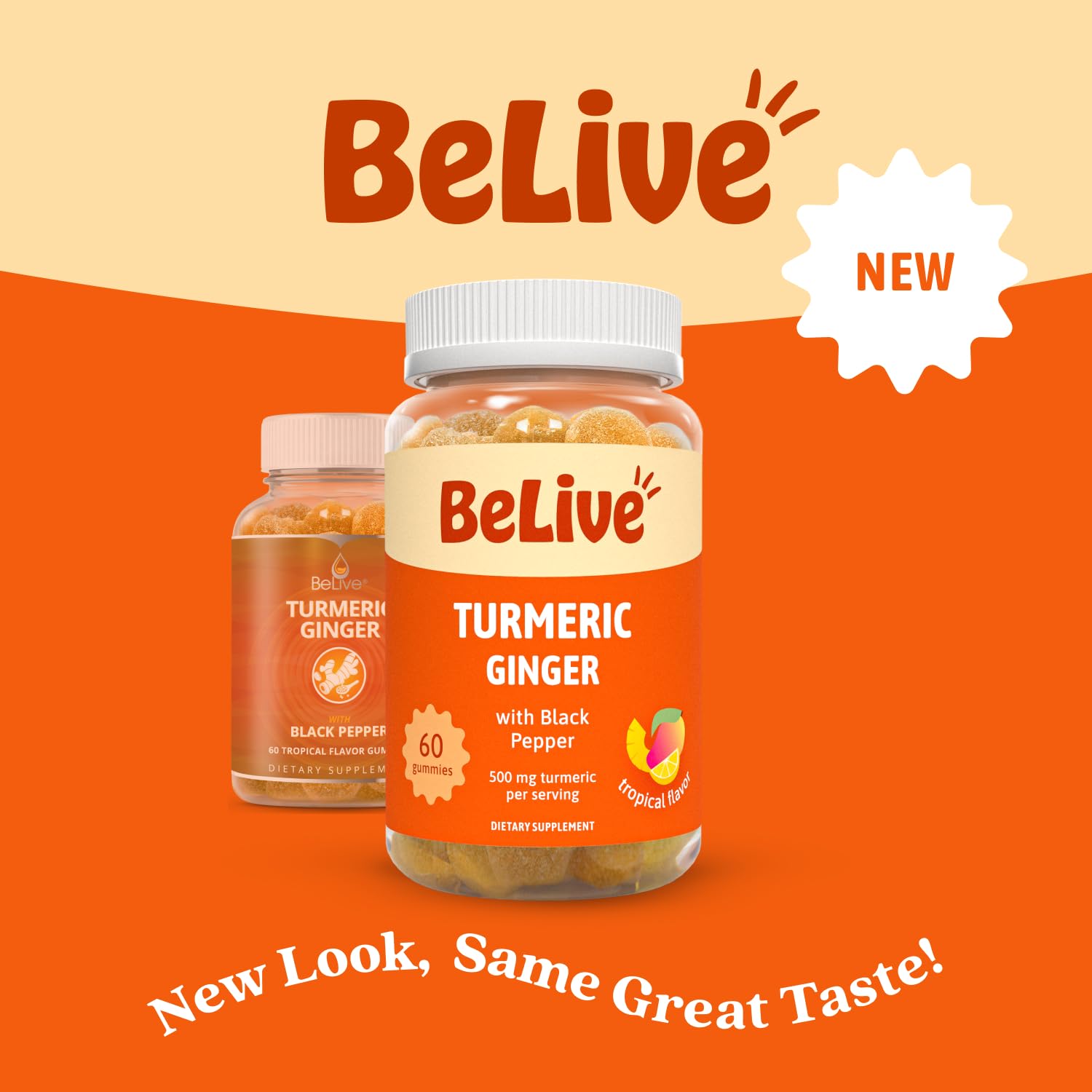 BeLive Turmeric and Ginger Gummies - 500mg - Joint and Mobility Support Supplement - Curcumin with Black Pepper for Enhanced Absorption