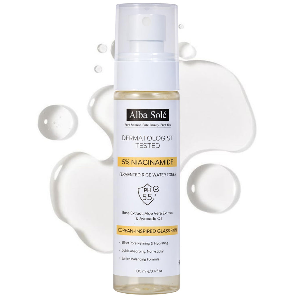 Alba Solé 5% Niacinamide Face Toner with Fermented Rice Water | pH 5.5 Balancing Toner | Hydrates, Refines Pores & Brightens for Glass Skin