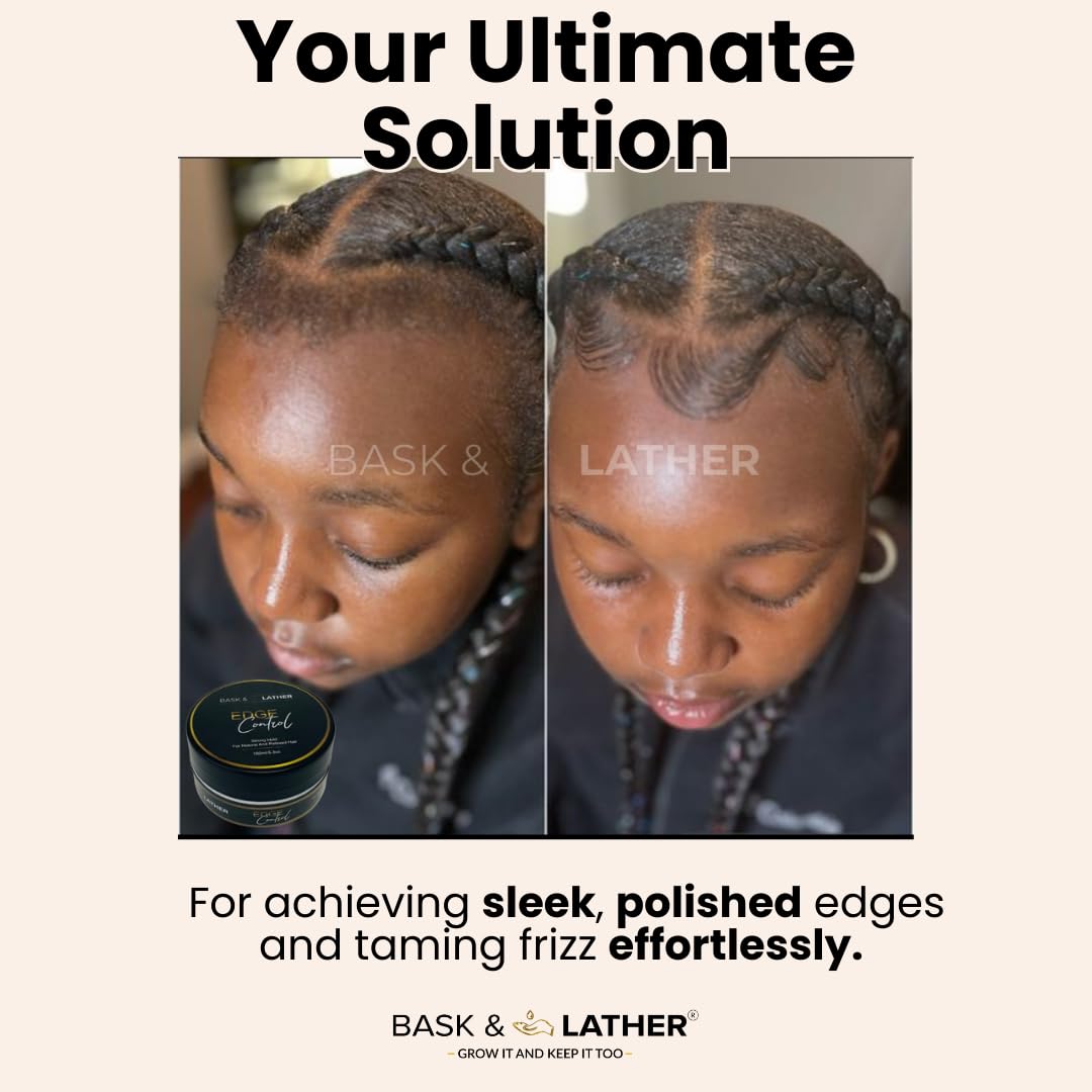 BASK & LATHER Strong Hold Edge Control Gel with Castor Oil, Non-Greasy, Non-Flaking, No White Cast, Long Lasting, Supports Hair Growth,