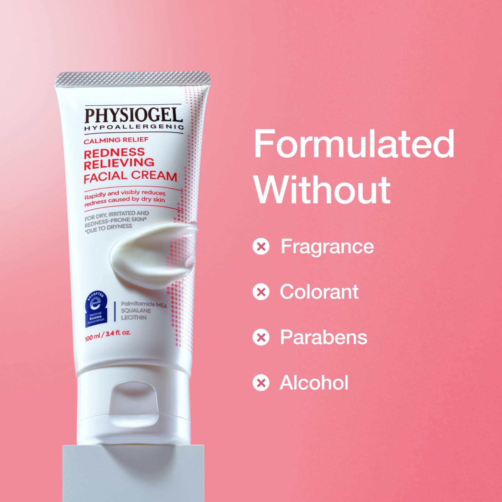 PHYSIOGEL Calming Relief Redness Relieving Facial Cream, Soothing Face Moisturizer with Squalane, For Dry, Irritated & Redness-Prone Skin, 3.4 fl. oz.