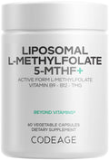 Codeage Liposomal L-Methylfolate 5-MTHF+ - Active Vitamin B9, Methylcobalamin B12, Betaine TMG, B6-2-Month Supply Multivitamins - Liposomal Delivery - Bioavailable B-Vitamin Complex - 60 Capsules CodeageBuy Supplements Australia
