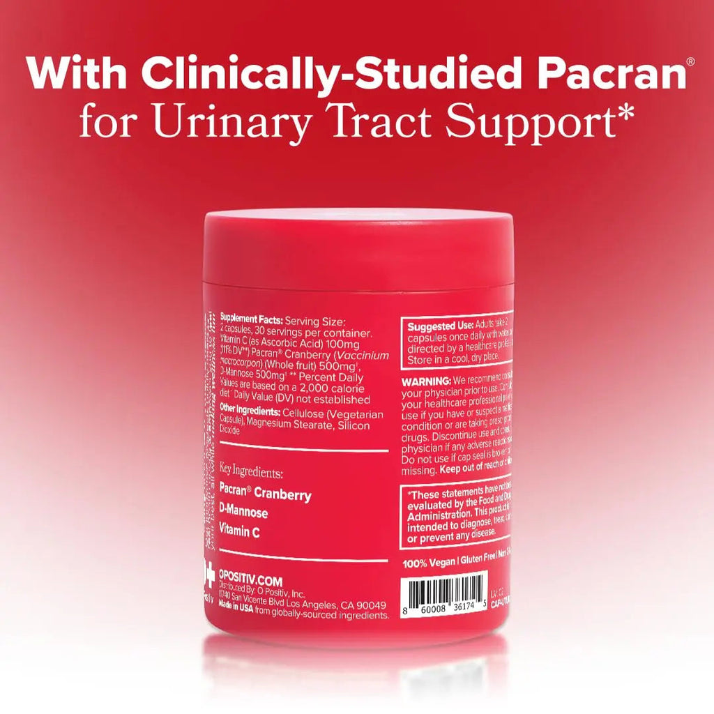 O Positiv URO Urinary Tract Health Supplement for Women, 60 Count (Pack of 1) - Urinary Support Vitamins with Pacran Complete Cranberry Extract, D-Mannose, & Vitamin C - Vegan & Gluten-Free O PositivBuy Supplements Australia