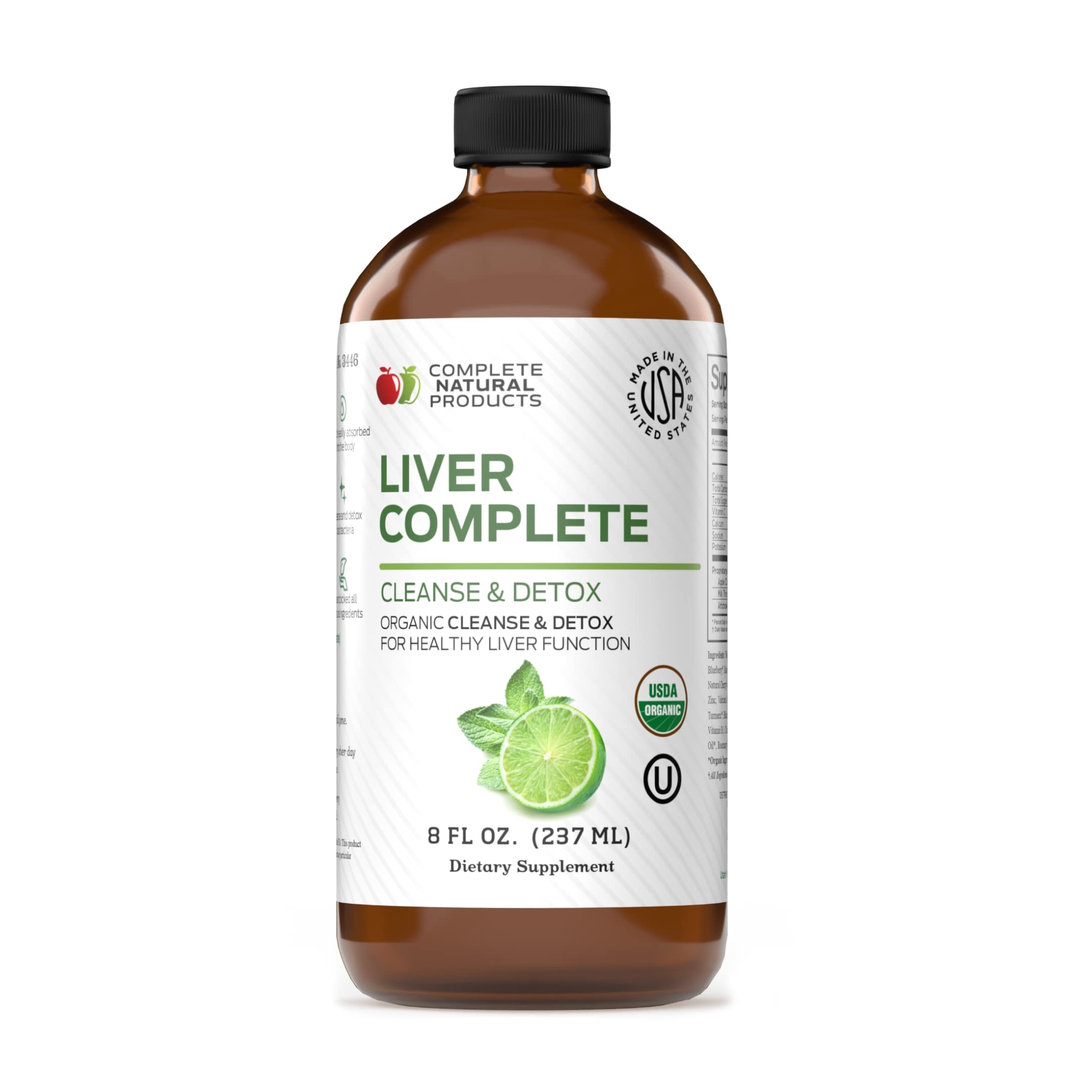 Liver Complete Liquid 8 oz - Organic Liver Cleanse Detox Formula, Herbal Support for High Enzymes with Milk Thistle Dandelion Chanca Piedra, Easy Absorbing