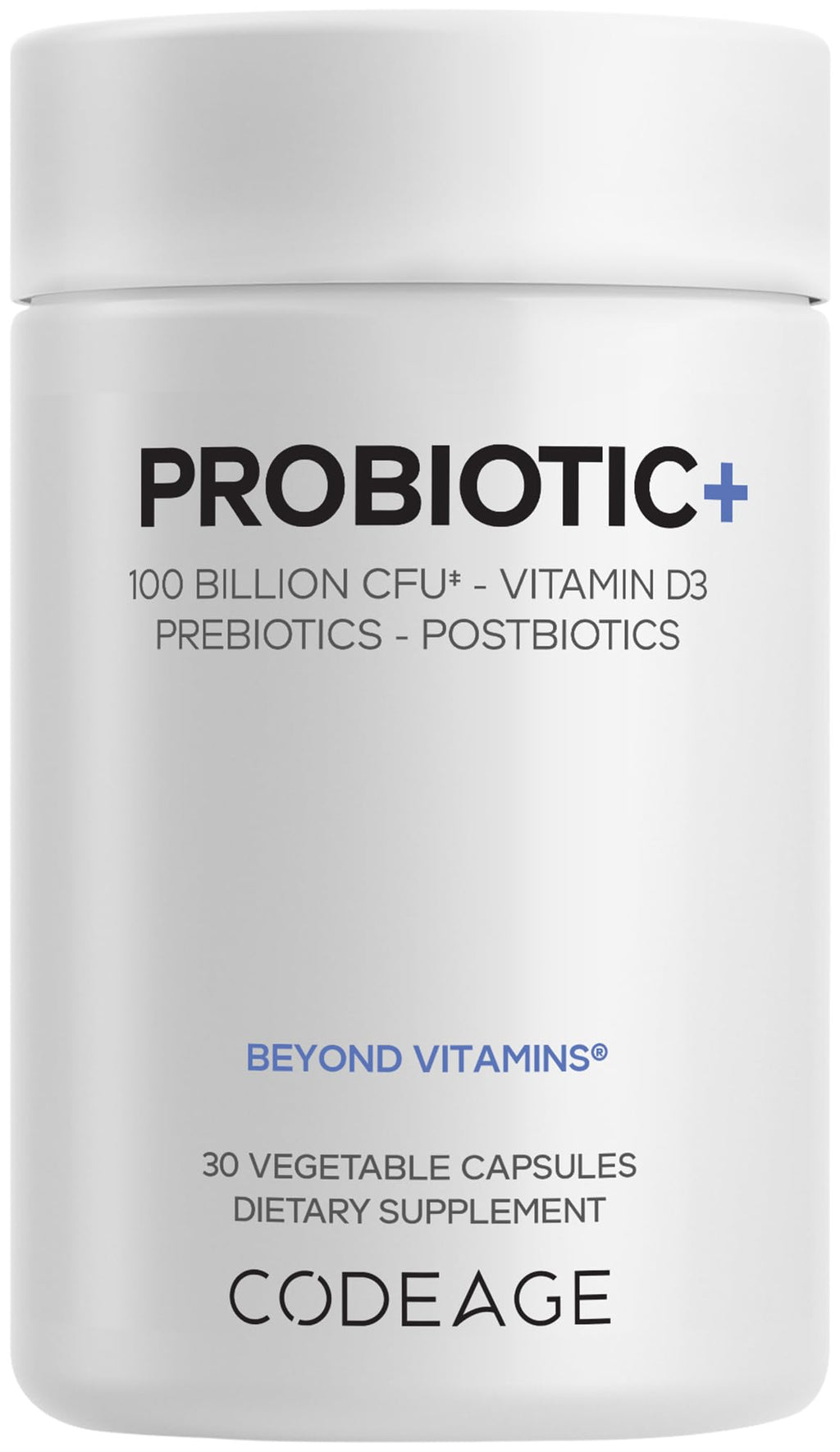 Codeage Probiotic+ 100 Billion CFU Supplement - 12-Strain Probiotic Blend, Organic Prebiotic Fiber, Postbiotics, Vitamin D3, Zinc Bisglycinate, Quercetin - for Men & Women - Non-GMO- 30 Capsules CodeageBuy Supplements Australia