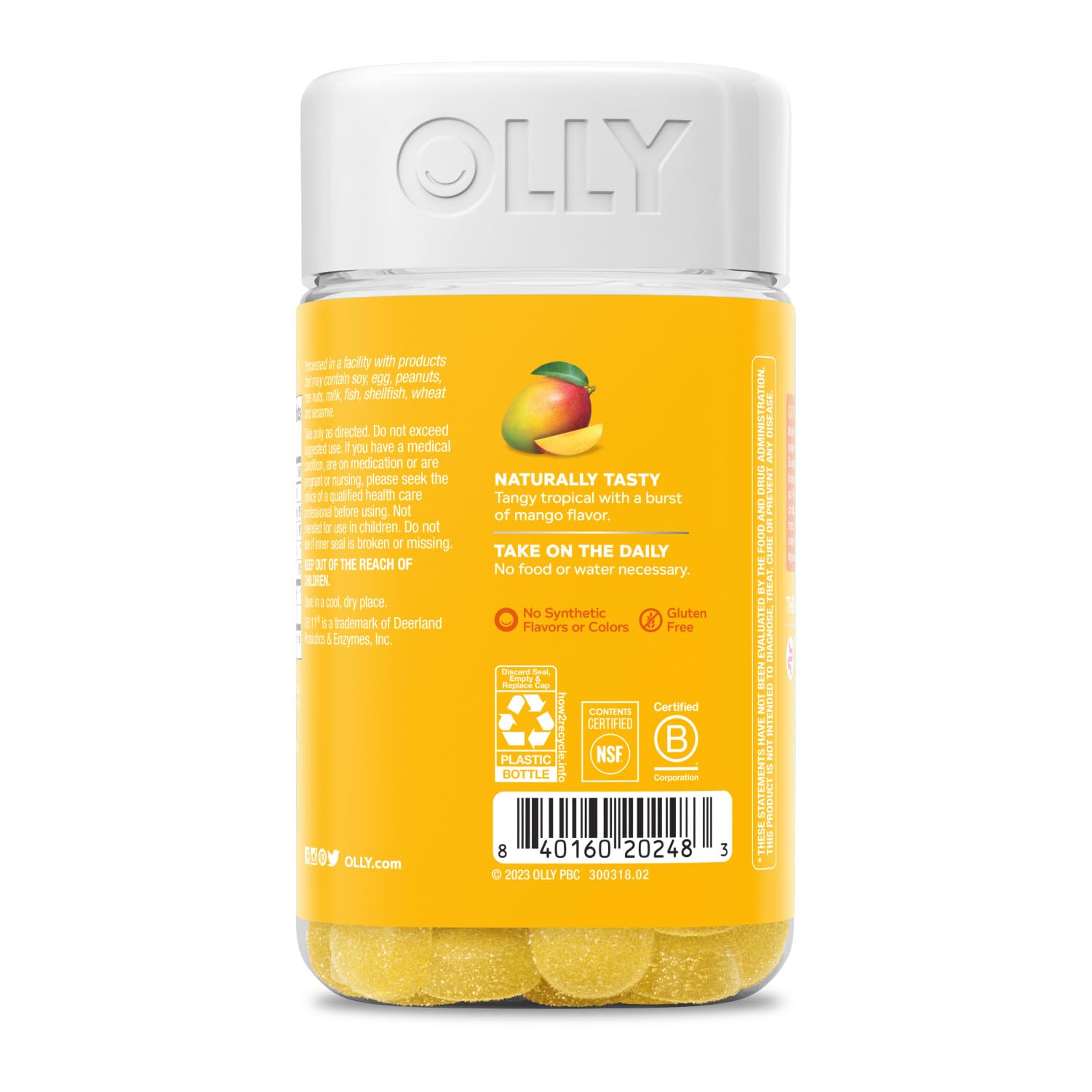 OLLY Probiotic Gummy,1 Billion CFUs,Immune and Digestive Support,Chewable Probiotic Supplement,Mango,80 Count (Pack of 2)