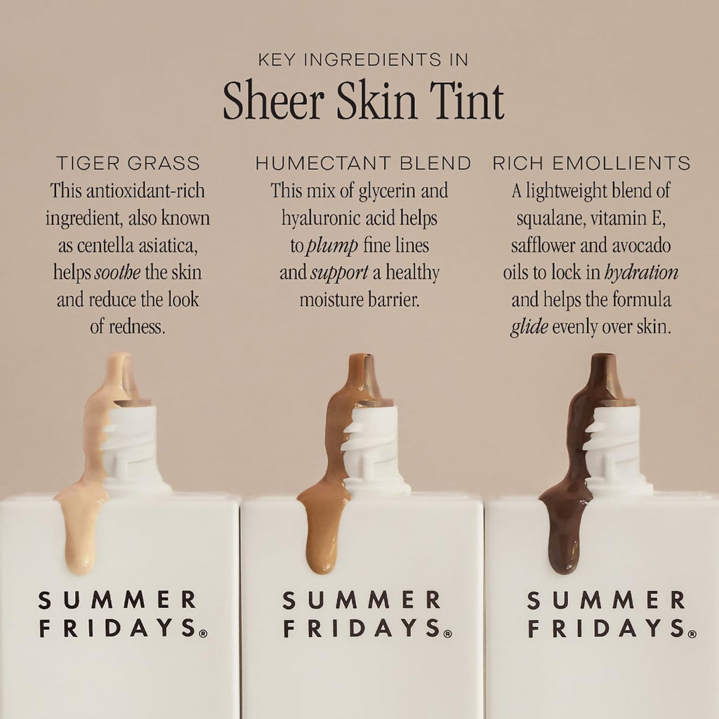 Summer Fridays Sheer Skin Tint - Skin Tint with Hyaluronic Acid - Helps Diminish Uneven Skin Tone - Sheer to Light Coverage - Shade 5 - Medium with Warm Neutral Undertones (1 Fl Oz) Summer FridaysBuy Supplements Australia