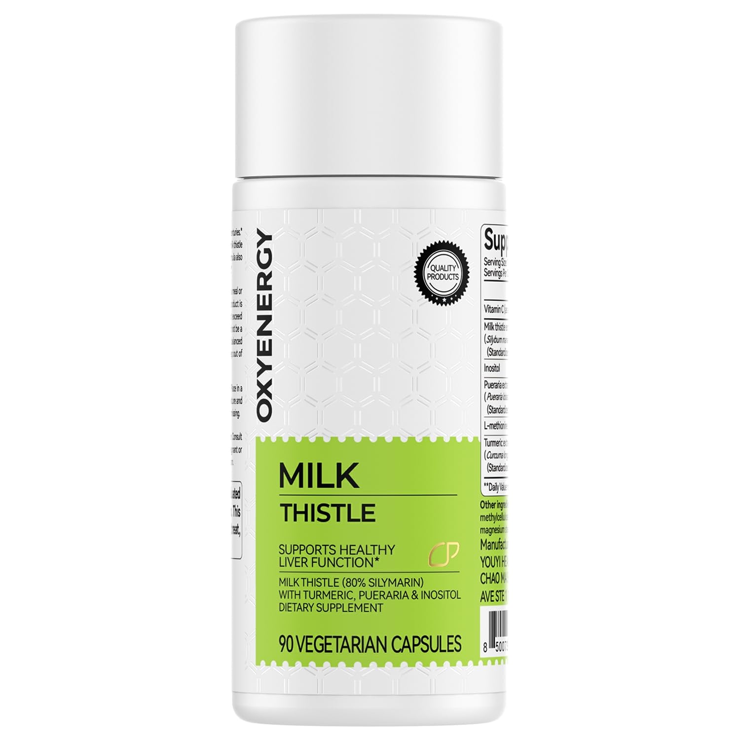 OxyEnergy Silymarin Milk Thistle 300mg Extract with Vitamin C, Inositol & Pueraria, Liver Detox & Repair Support, Antioxidant Support
