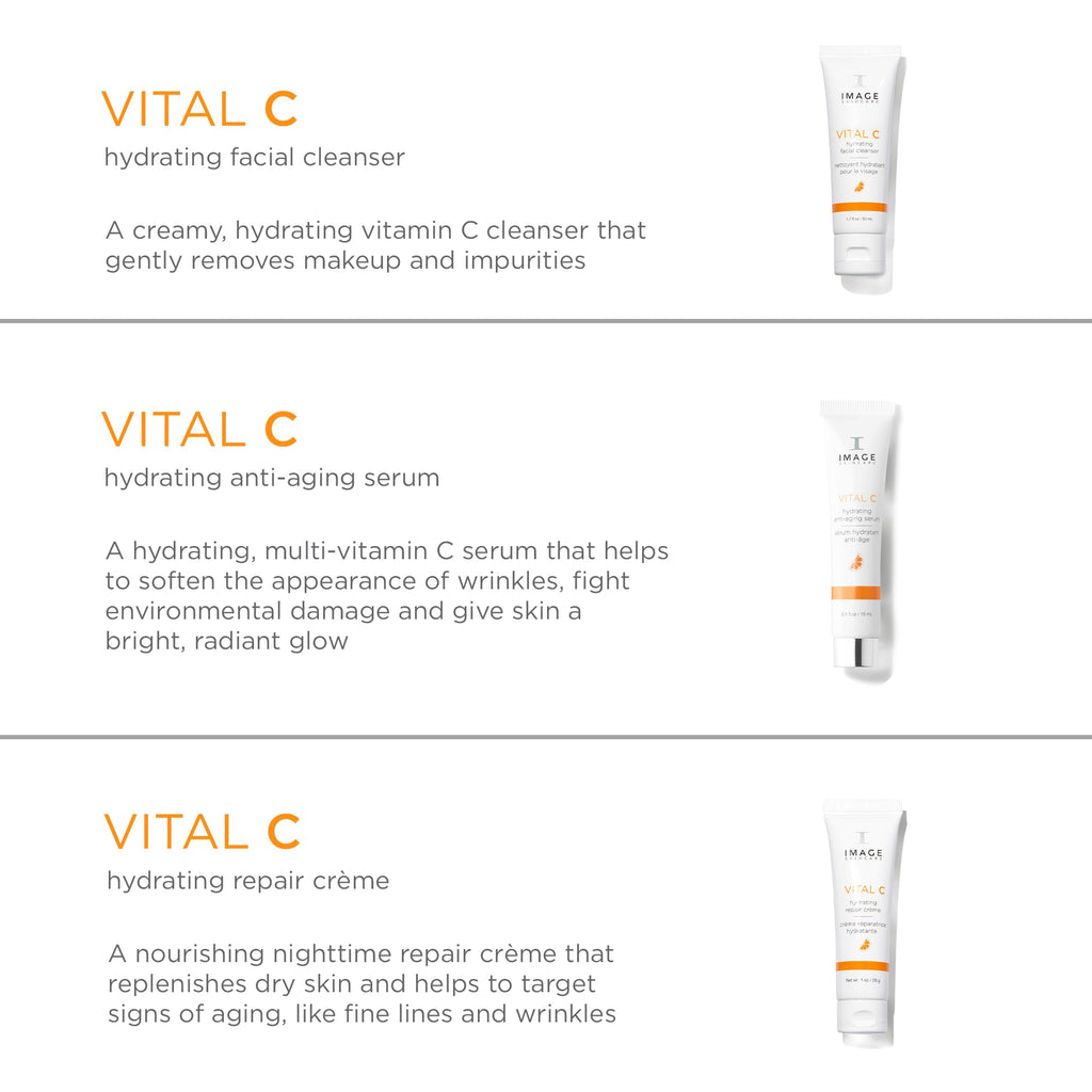 IMAGE Skincare, VITAL HYDRATION 3-Step Vitamin C Routine, Made with Hyaluronic Acid for Anti-Aging, Dry, Dull Skin, 3 Piece Skin Care Set