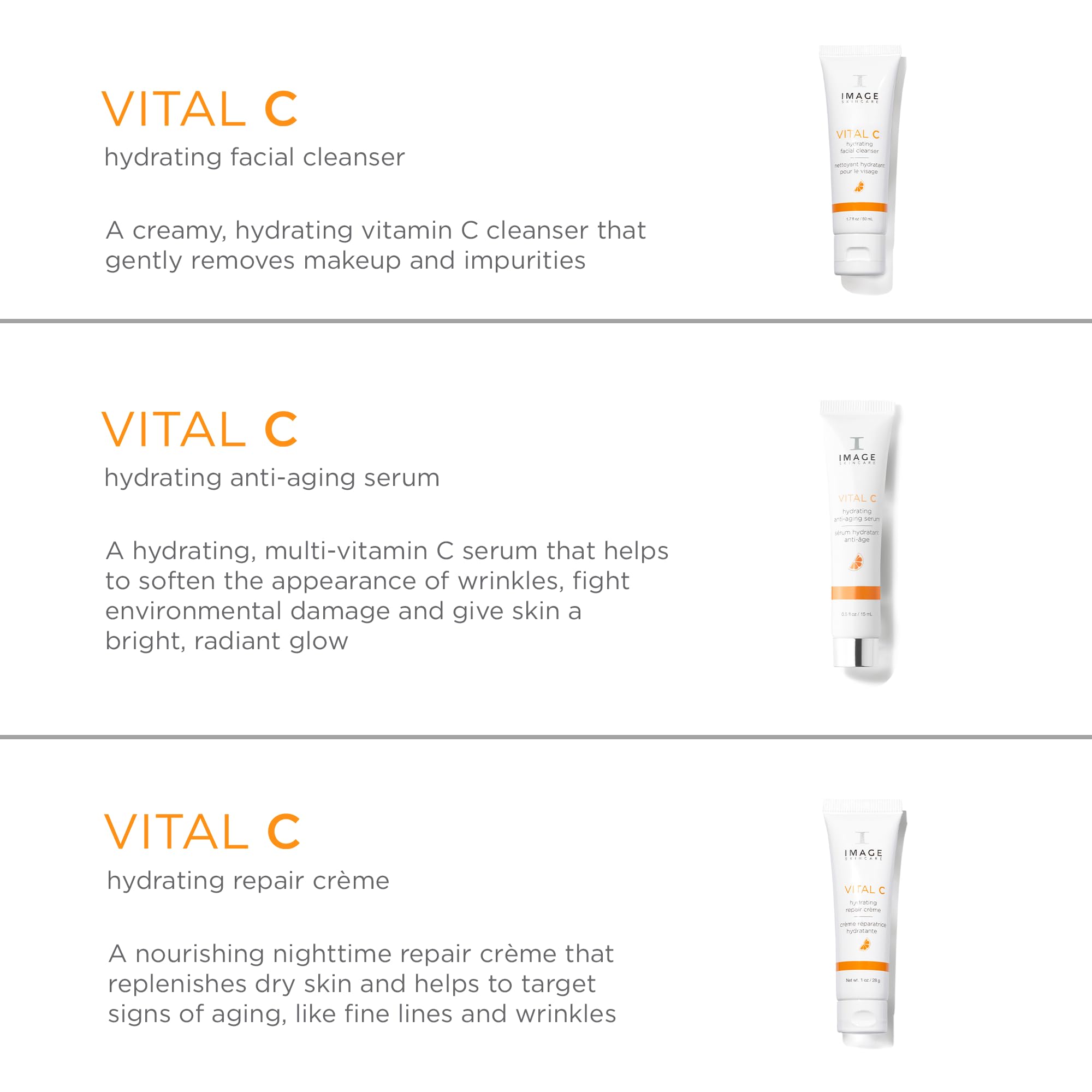 IMAGE Skincare, VITAL HYDRATION 3-Step Vitamin C Routine, Made with Hyaluronic Acid for Anti-Aging, Dry, Dull Skin, 3 Piece Skin Care Set
