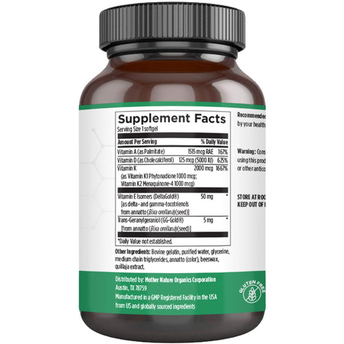 ADK Vitamin Supplement - 5000 IU Vitamin D3 + A & K2 MK-7 - High Absorption for Bone, Heart & Immune Support - Non-GMO (60 Softgels) Mother Nature Organics Superfoods for Organic LivingBuy Supplements Australia