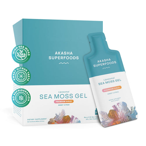 Akasha Superfoods Irish Sea Moss Gel, Liposomal Seamoss with Irish Sea Moss, Vitamin E, Citrus, Organic Vanilla, Glycerin, Skin, Energy & Gut Health Support for Women & Men, Sweet Citrus Flavor, 30 Ct Akasha SuperfoodsBuy Supplements Australia