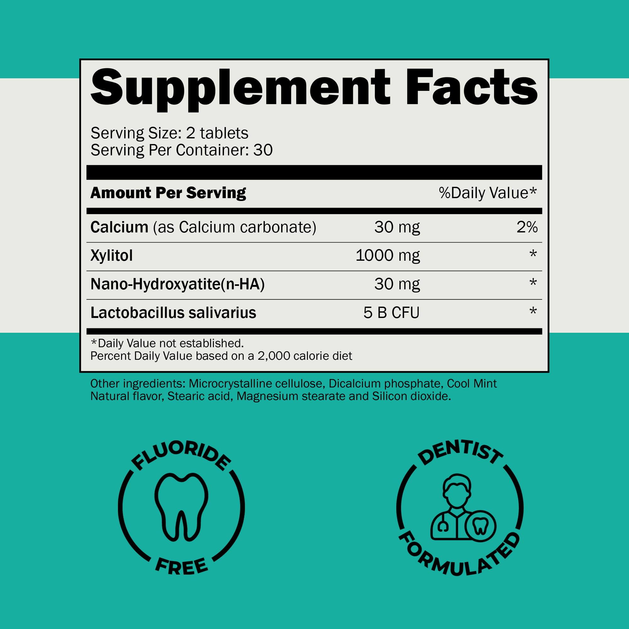 Cavity Protection Chewable Tablet - for Healthy Teeth & Gums - Fresh Breath - Nano Hydroxyapatite - Xylitol - Oral Probiotic Supplement