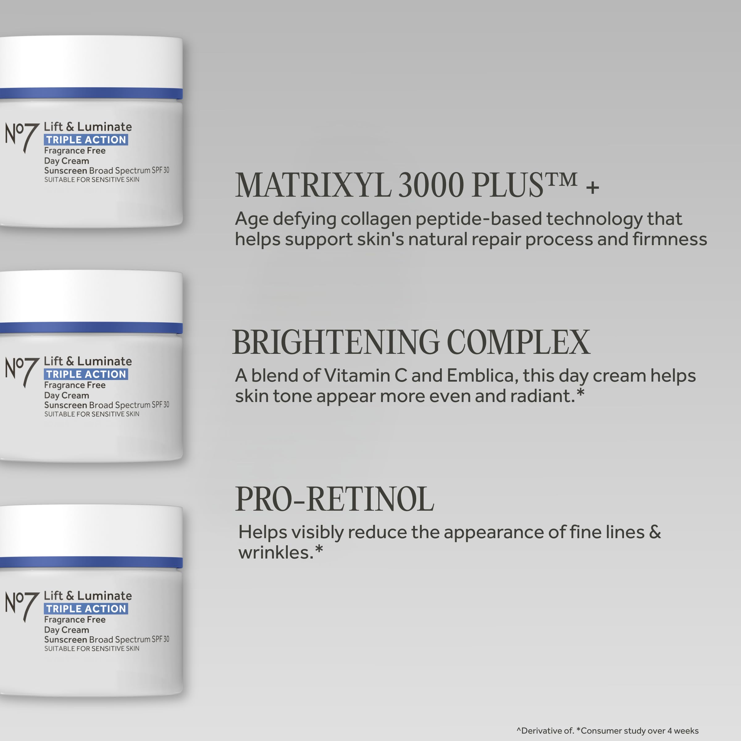 No7 Lift & Luminate Triple Action Face Cream - Fragrance Free Face Moisturizer with SPF 30 - Formulated with Anti Aging Collagen