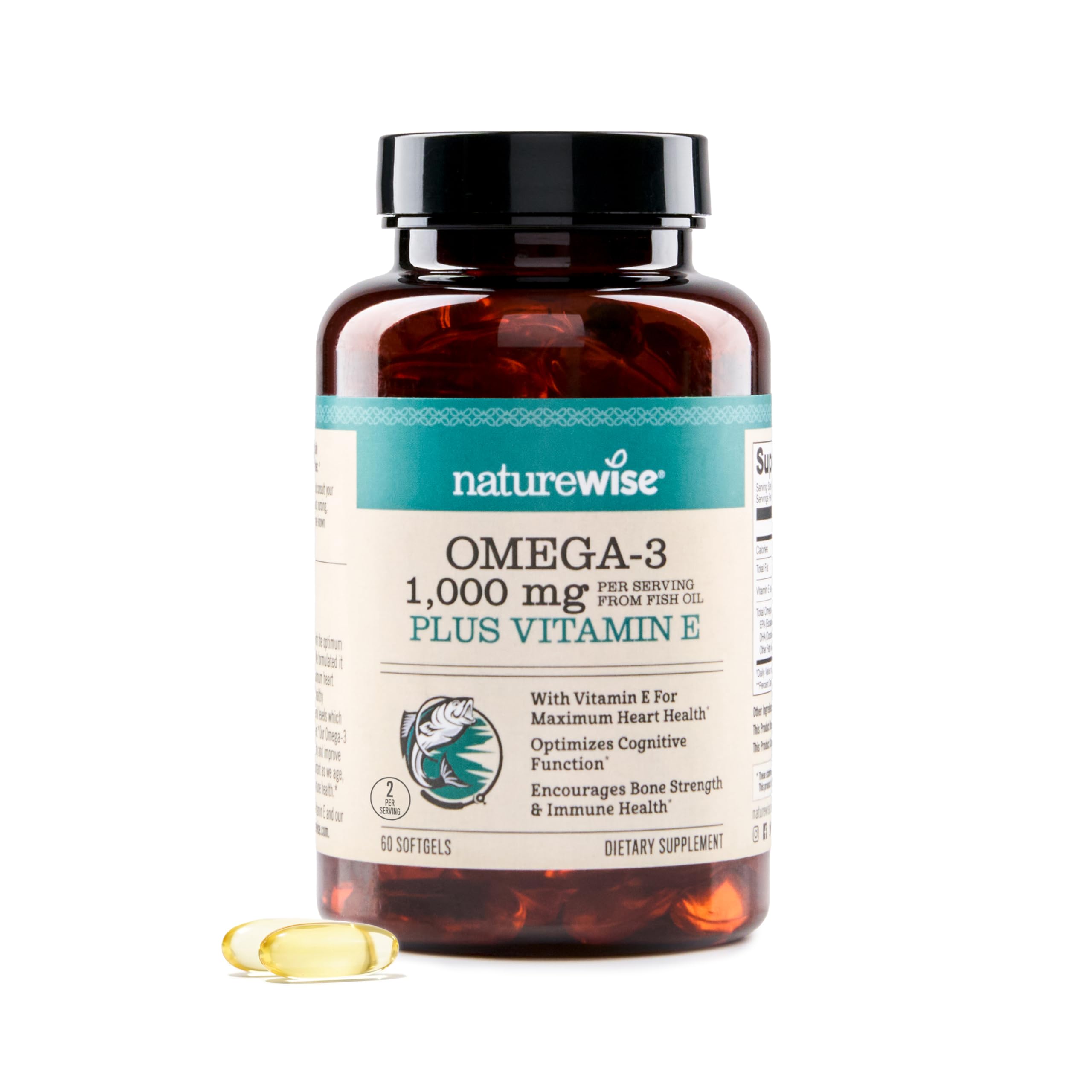 NatureWise Extra-Strength Omega 3 Fish Oil Supplement - 1000mg per Serving - 600 EPA & 400 DHA and Vitamin E - Support for Heart & Brain Health - Lemon Flavor, GMO-Free - 60 Softgels[1-Month Supply] NatureWiseBuy Supplements Australia