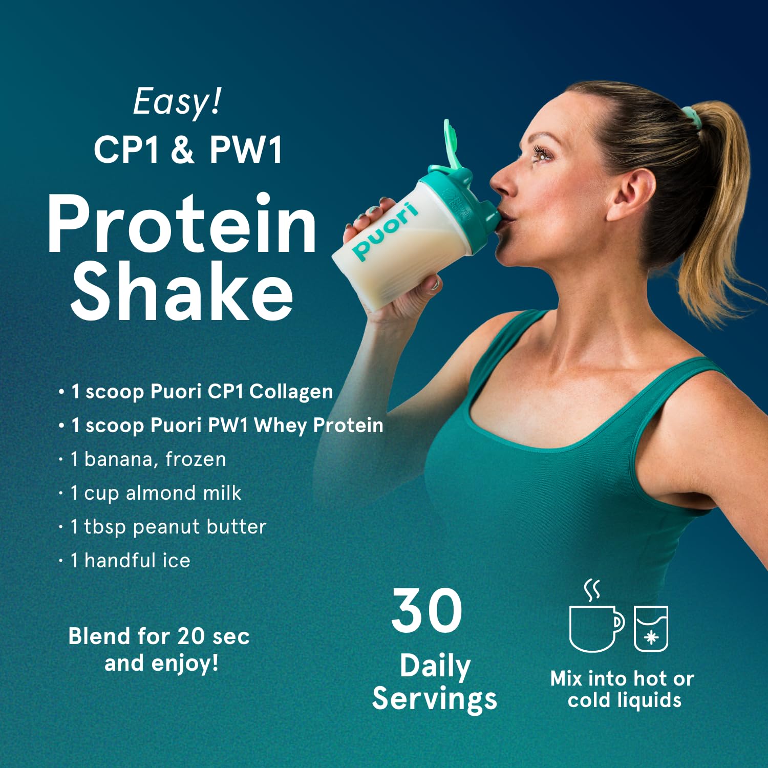 Puori Pure Collagen Peptides Powder, Unflavored - 10g of Grass-Fed Hydrolyzed Bovine Collagen Supports Skin Health, Hair & Nail Strength,