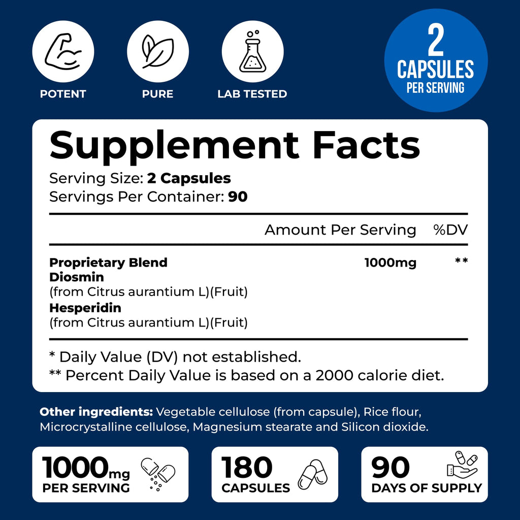 We Like Vitamins Diosmin Hesperidin 1000mg – 180 Capsules – 90 Day Supply - Diosmin and Hesperidin Supplement – Helps to Support Healthy Circulation, Veins, Capillaries, and Lymphatic Drainage We Like VitaminsBuy Supplements Australia