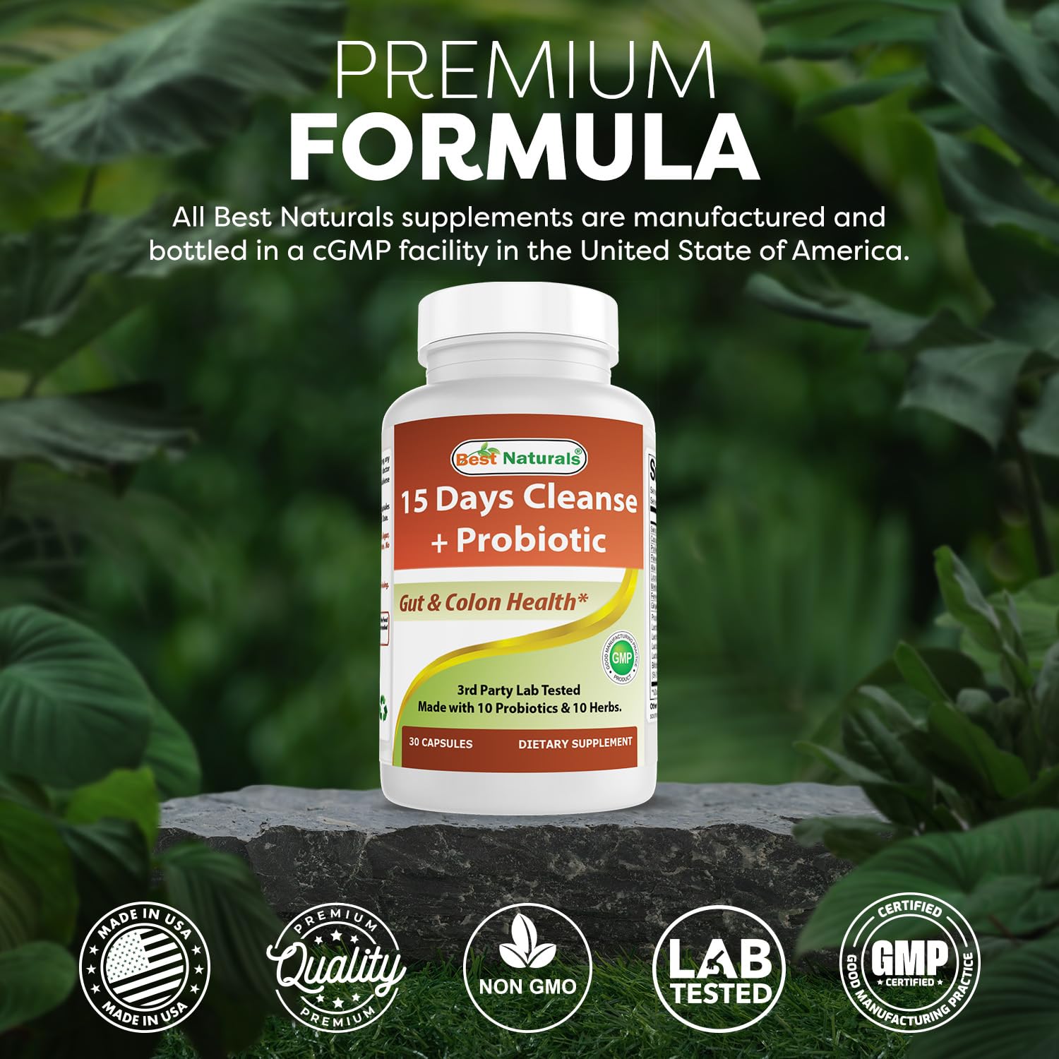 Best Naturals 15 Day Gut & Colon Cleanse + Probiotics for Women & Men with Senna, Cascara Sagrada & Psyllium Husk- 30 Capsules - Non-GMO & Gluten Free.