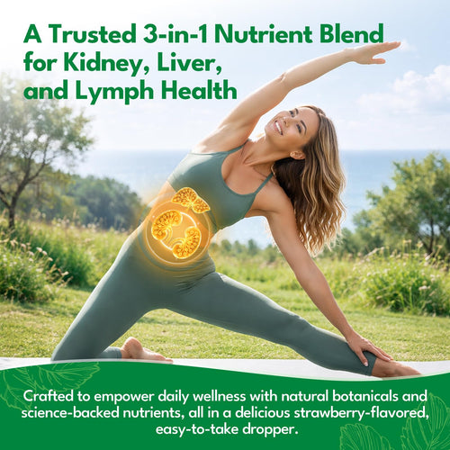 24-in-1 Kidney & Liver, Lymph Cleanse Detox & Repair Drops, Three Immune Formula with Cranberry, Milk Thistle, Vegan Urinary Tract & Lymphatic Drainage