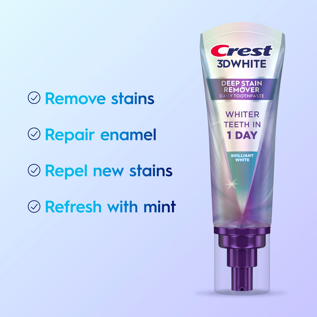 Crest 3D White Deep Stain Remover Toothpaste, Teeth whitening for Adults, 3.1oz, 2 Pack, Sensitivity Safe, Enamel Repair, Cavity Protection