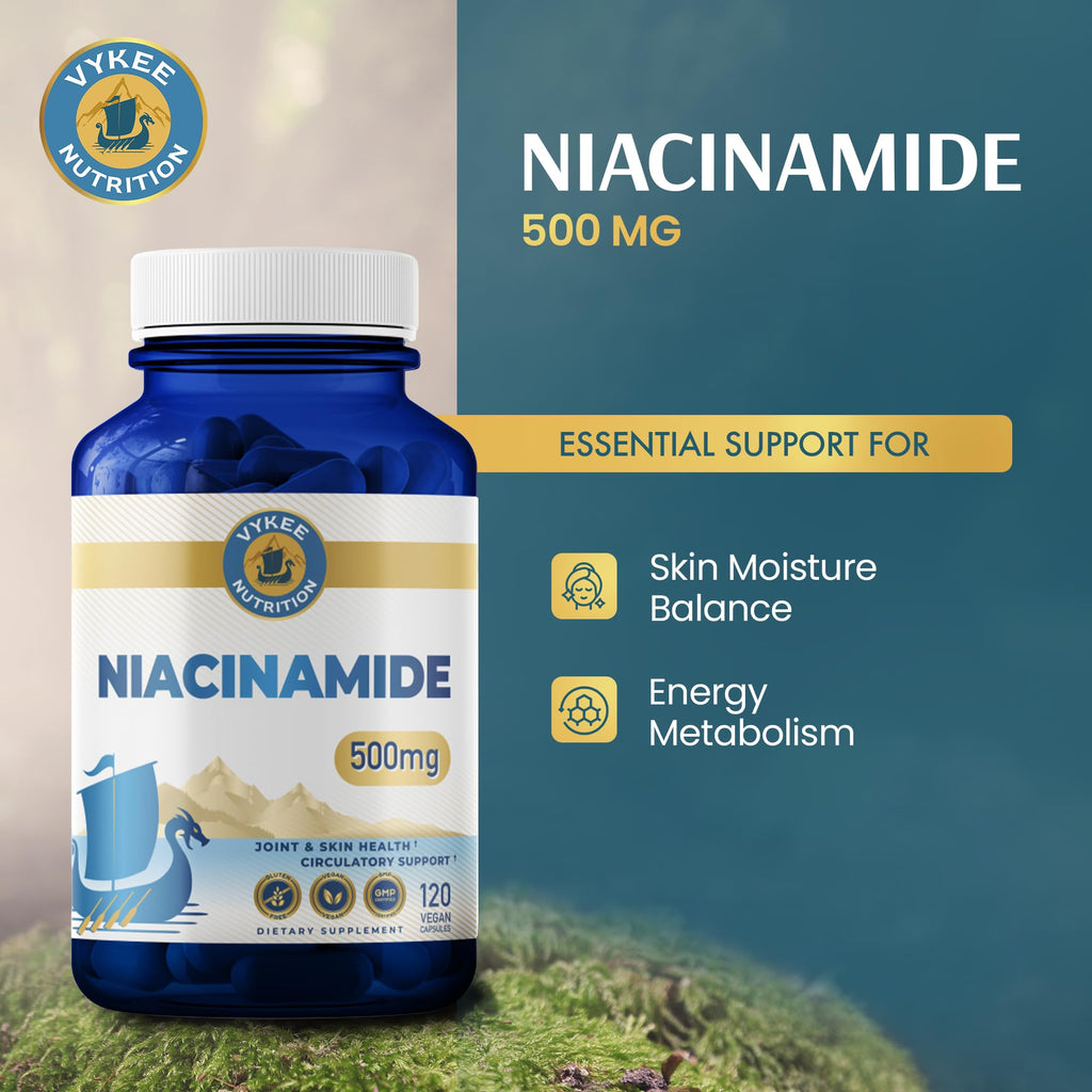Vykee Nutrition Niacinamide Capsules - Vitamin B3 Supplement for Skin Wellness Cellular Energy and Metabolic Support - Vegan, Non-GMO Gluten Free