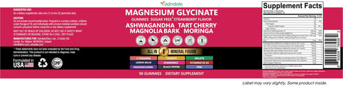 Adndale Magnesium Glycinate 400 mg Gummies with Ashwagandha, Magnesium Malate & Taurate, Tart Cherry, Magnolia Bark, Lemon Balm, Passionflower