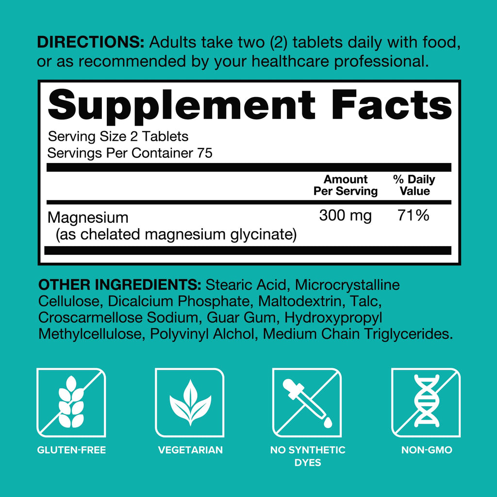 Qunol Magnesium Glycinate 300mg, 100% Glycinate Chelated Magnesium Supplement, 150ct Tablets QunolBuy Supplements Australia