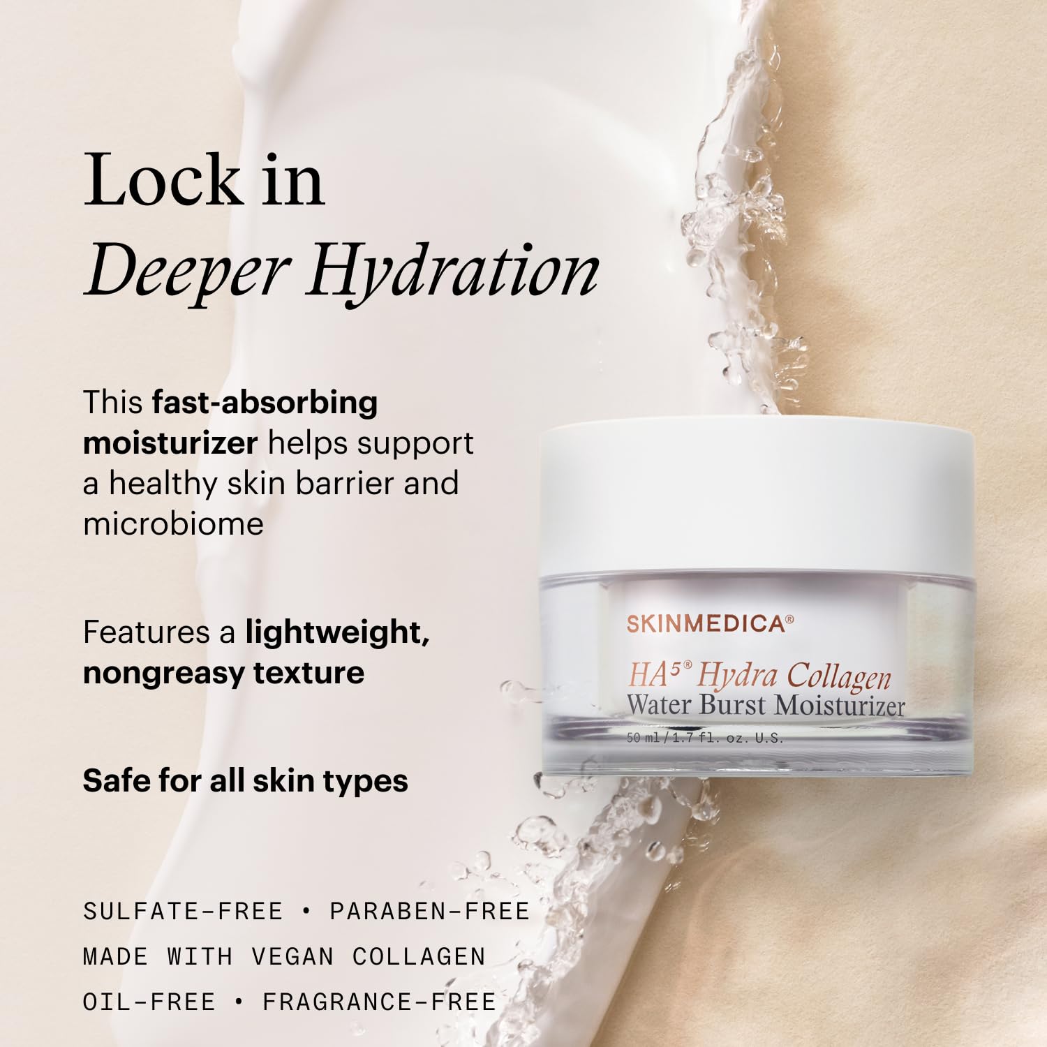 SkinMedica HA⁵ Hydra Collagen Water Burst Face Moisturizer with Vegan Collagen - Plumping Face Cream with Microbiome Barrier Complex for 24-Hour Hydration