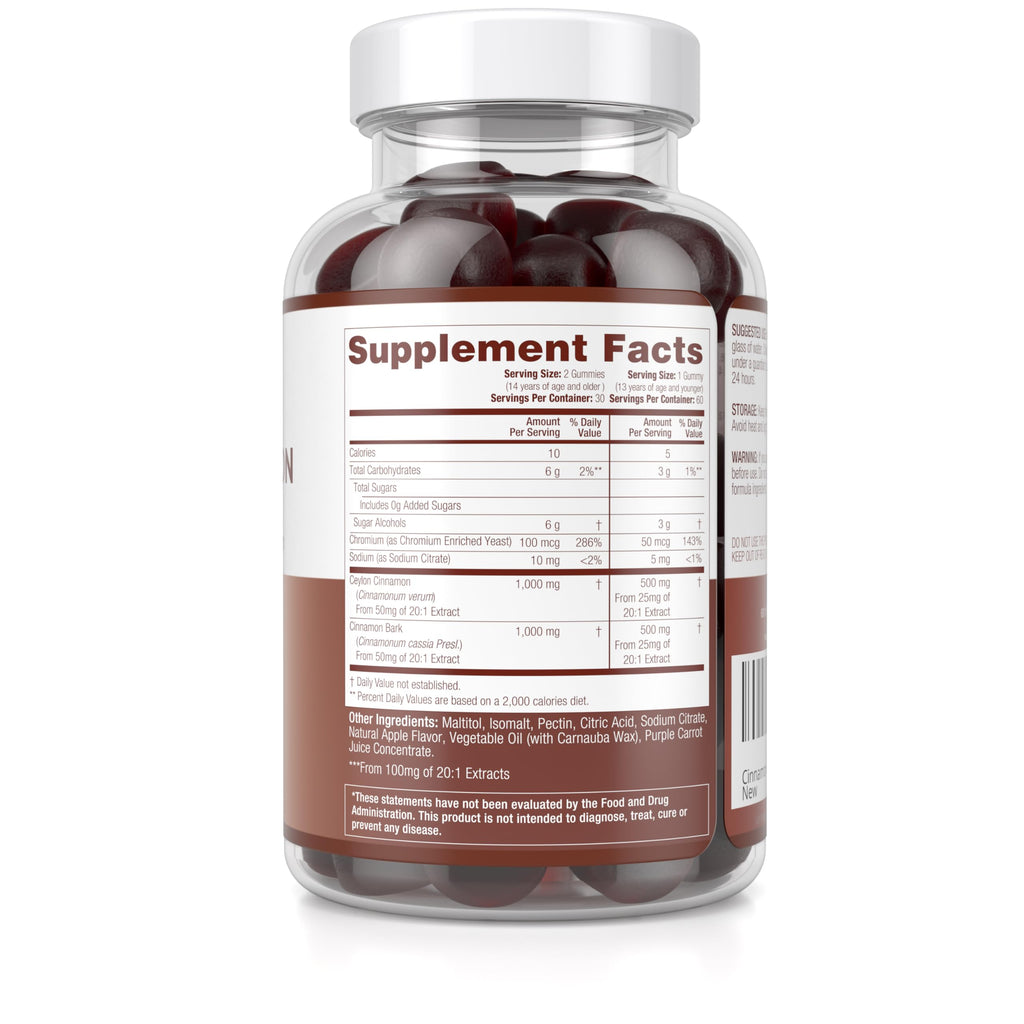 Sugar-Free Ceylon Cinnamon Gummies (2,000mg/Serving) – Vegan, Gluten-Free Herbal Cinnamon Supplement – Replace Cinnamon Capsules