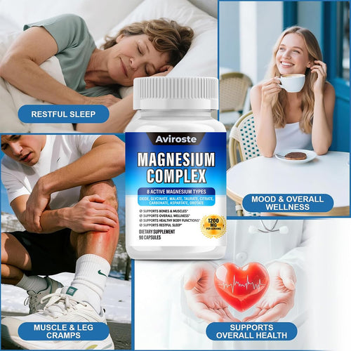 8 in 1 Magnesium Complex Supplement - 8 Elemental 1000mg - Magnesium Glycinate, Citrate, Malate, Taurate - High Absorption,for Muscle, Nerve & Sleep Support - 90 Capsules Aviroste buy supplements Au