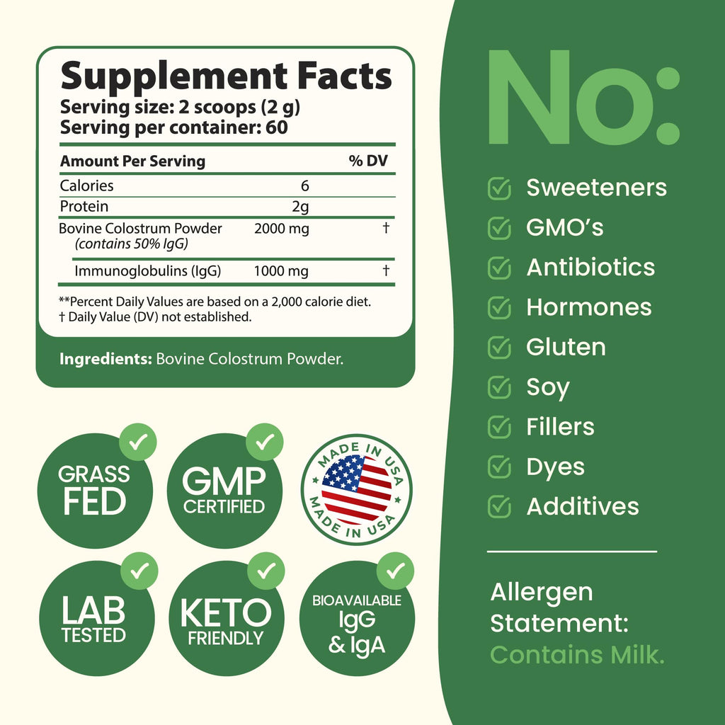 Immerge Health Super Colostrum Powder (60 Servings) – Premium Bovine Colostrum Supplement for Gut Health, Bloating & Immune Support – High IgG, 100% Grass Fed
