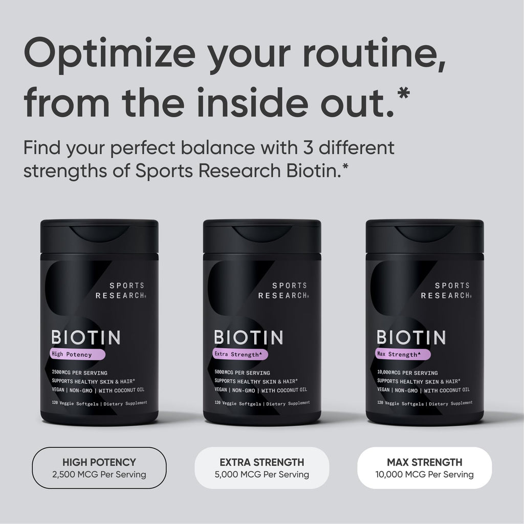 Sports Research® Biotin 10,000mcg with Organic Coconut Oil - Biotin (Vitamin B7) for Healthy Skin and Hair Support* - for Women and Men - Vegan, Non-GMO, Gluten & Soy-Free - 120 Veggie Softgels Sports Research buy supplements Au