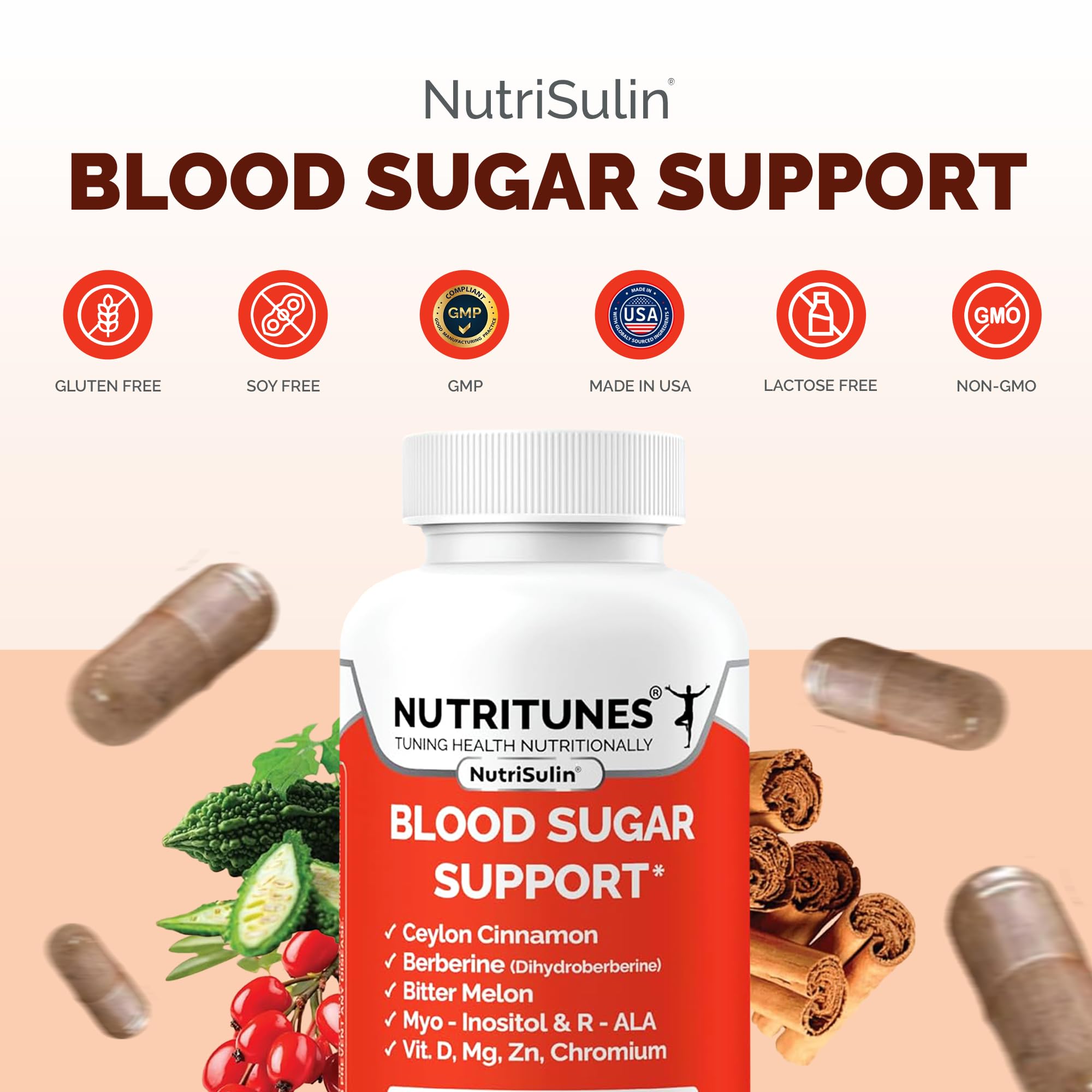 Ceylon Cinnamon (Dihydroberberine) Supplement for Blood Sugar Support with Added Blood Sugar Complex Myo-Inositol Bitter Melon R-ALA VIT. D Chromium Magnesium & Zn– 90 NutriSulin Capsules
