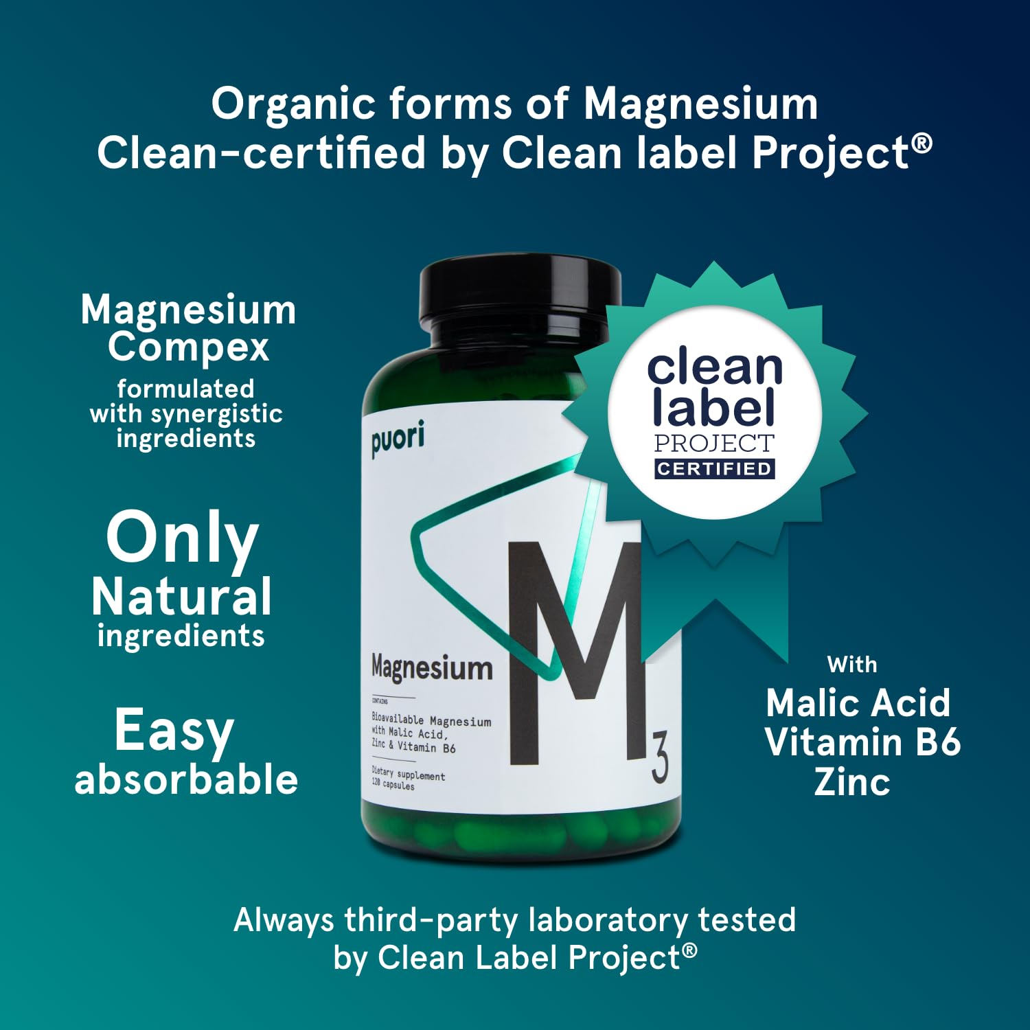 Puori Magnesium Complex Supplement - High Absorption Magnesium Taurinate & Gluconate, Zinc, Vitamin B6 & Malic Acid for Sleep Support, Immune & Bone Health & Muscle Recovery - 240 Vegan Capsules