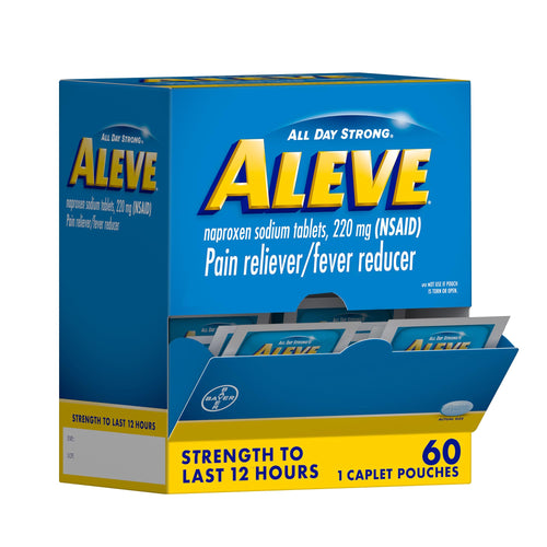 Aleve Pain Reliever & Fever Reducer Naproxen Sodium Caplets, Body and Arthritis Pain Reliever, Medicine for Adults and Children Ages 12 and Up, 60 Individual Pouches Aleve buy supplements Au