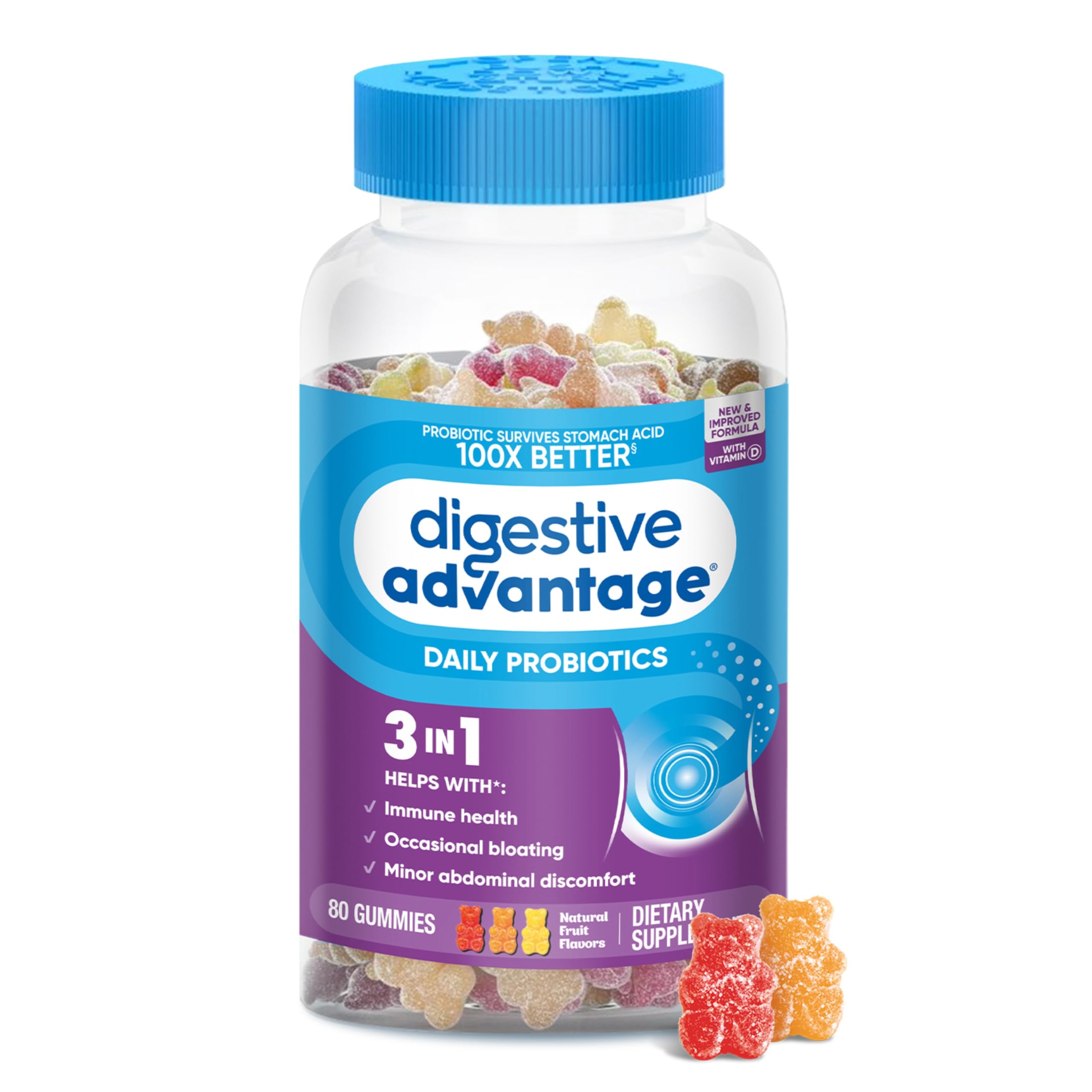 Digestive Advantage Probiotic Gummies For Digestive Health, Vitamin D, Daily Probiotics For Women &Men Occasional Bloating, Minor Abdominal Discomfort & Gut Health