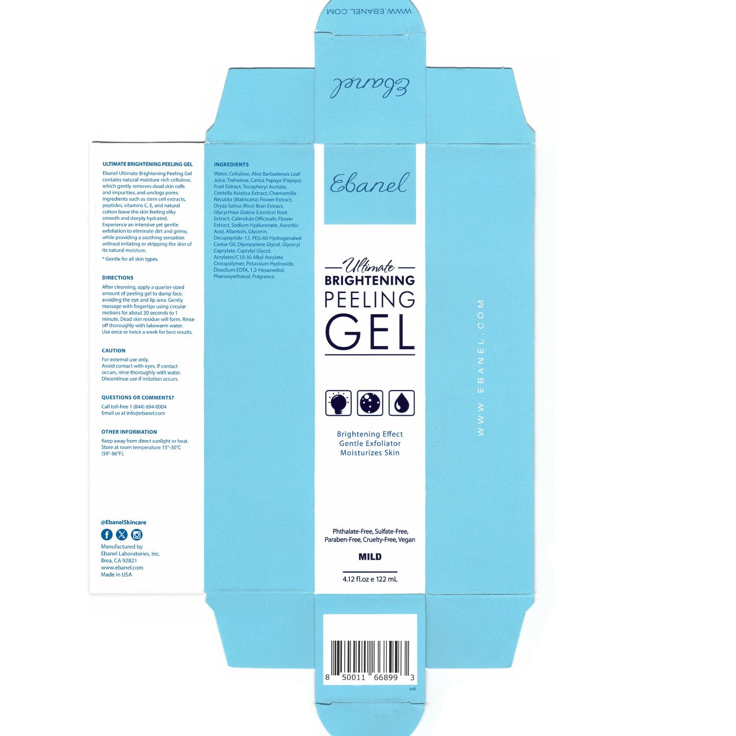 Ebanel Bundle of Hyaluronic Acid Serum, and Exfoliating Face Scrub Peeling Gel, 4.12 Oz