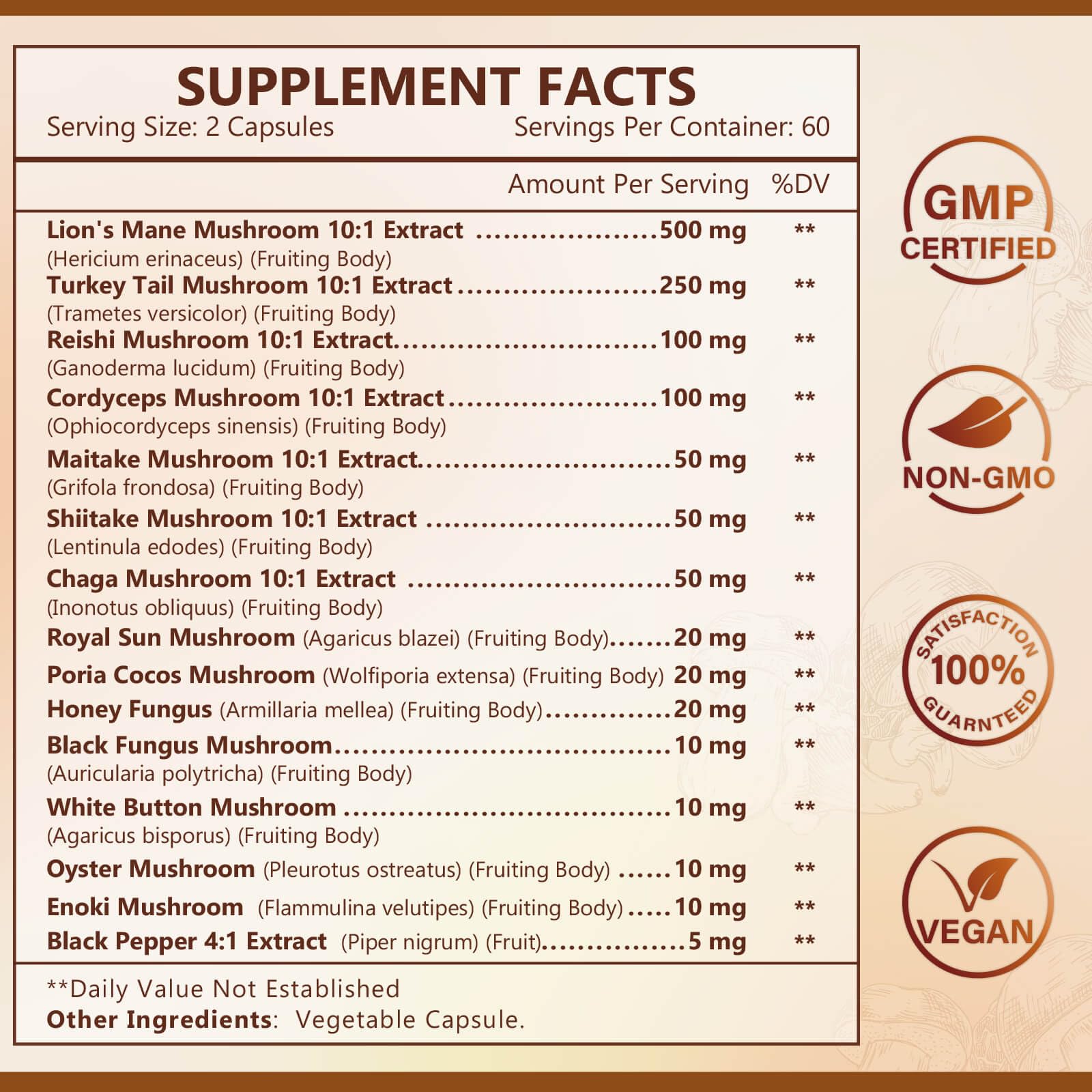 NATURE TARGET 14-in-1 Mushroom Supplement - Mushroom Complex with Lion's Mane, Cordyceps, Reishi & Turkey Tail - Caffeine-Free Energy, Memory & Immune Support - Vegan, 120 Capsules