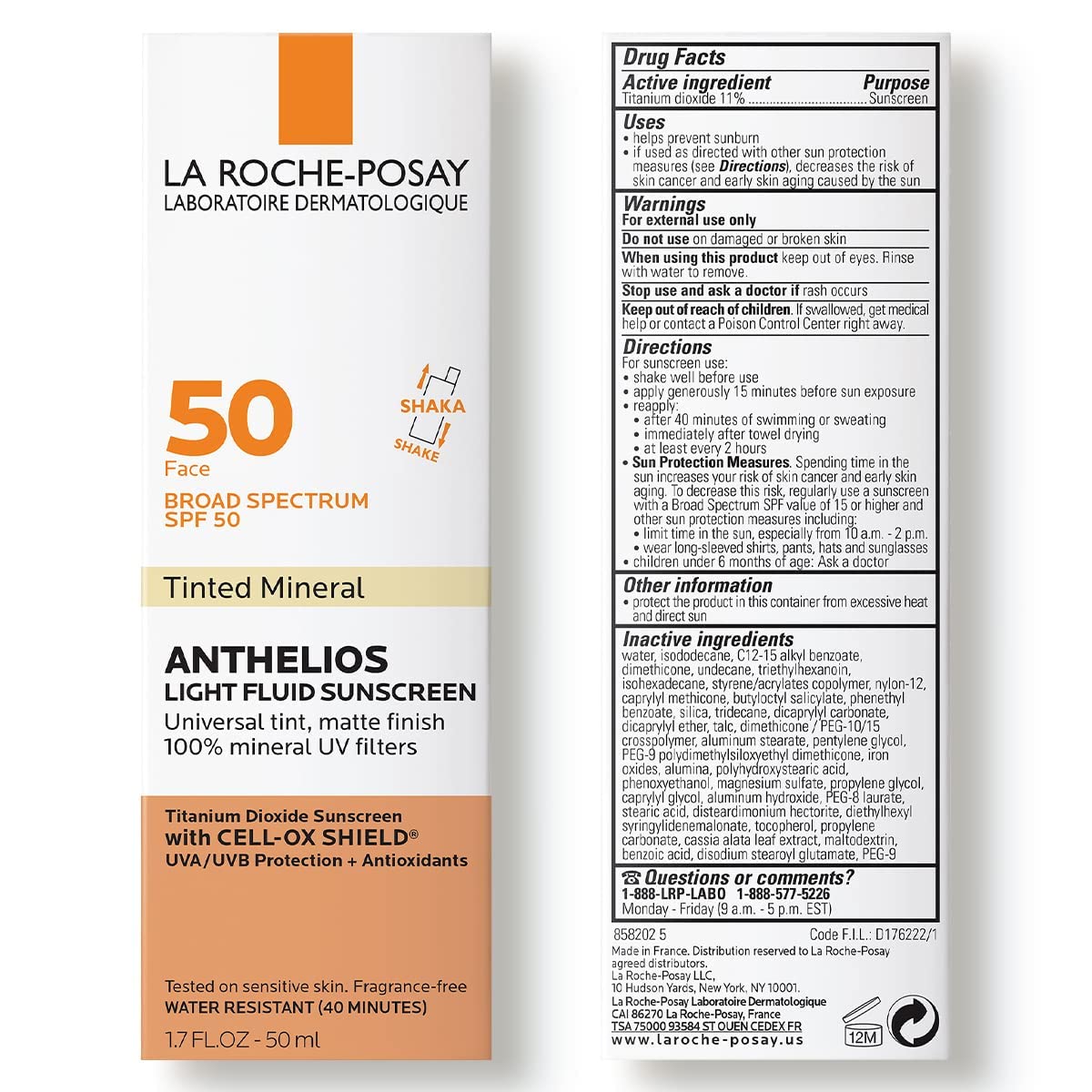 La Roche Posay Anthelios 50 Mineral Tinted Ultra Light Sunscreen Fluid 50ml/1.7oz (Pack of 2)