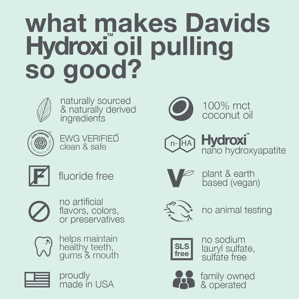 Davids Nano Hydroxyapatite Oil Pulling Oral Rinse Mouthwash, 100% MCT Coconut Oil, Promotes Teeth and Gum Health, Natural Whitening, Essential Oils