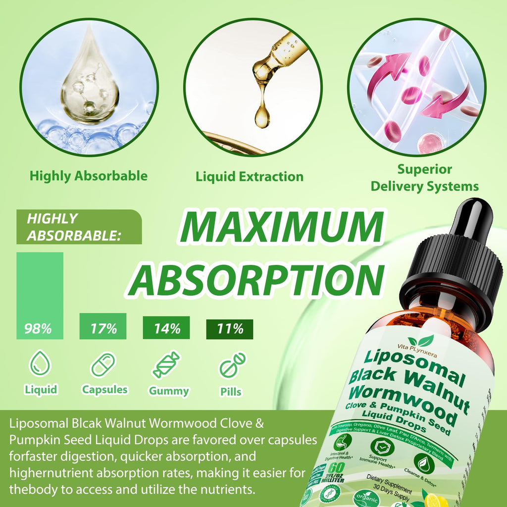 Wormwood Black Walnut Clove Cleanse Drops for Human, 15-in-1 Triple-Action Gut Detox & Digestive Wellness Organic Liquid Tincture w. Soursop PAU