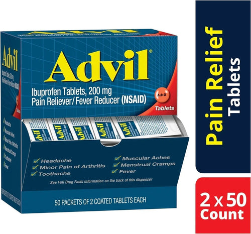Advil Ibuprofen Tablets, 200 mg Pain Reliever/Fever Reducer (NSAID), 100 Tablets (50 Packets of 2 Tablets Each) AdvilBuy Supplements Australia