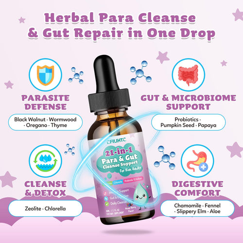 21 in 1 Parasite Cleanse for Humans & Kids, Herbal Gut Cleanse & Detox Support, Wormwood Black Walnut Pumpkin Seed, Probiotics 10 Billion CFU, Digestive