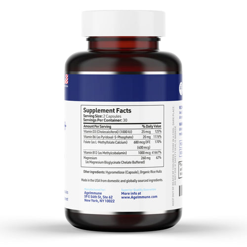 AgeImmune Vitamin B Complex with Vitamin D3 B12 B6 Magnesium Bisglycinate and Folate as Methylfolate - Doctor Formulated Methylated B Complex Supplement