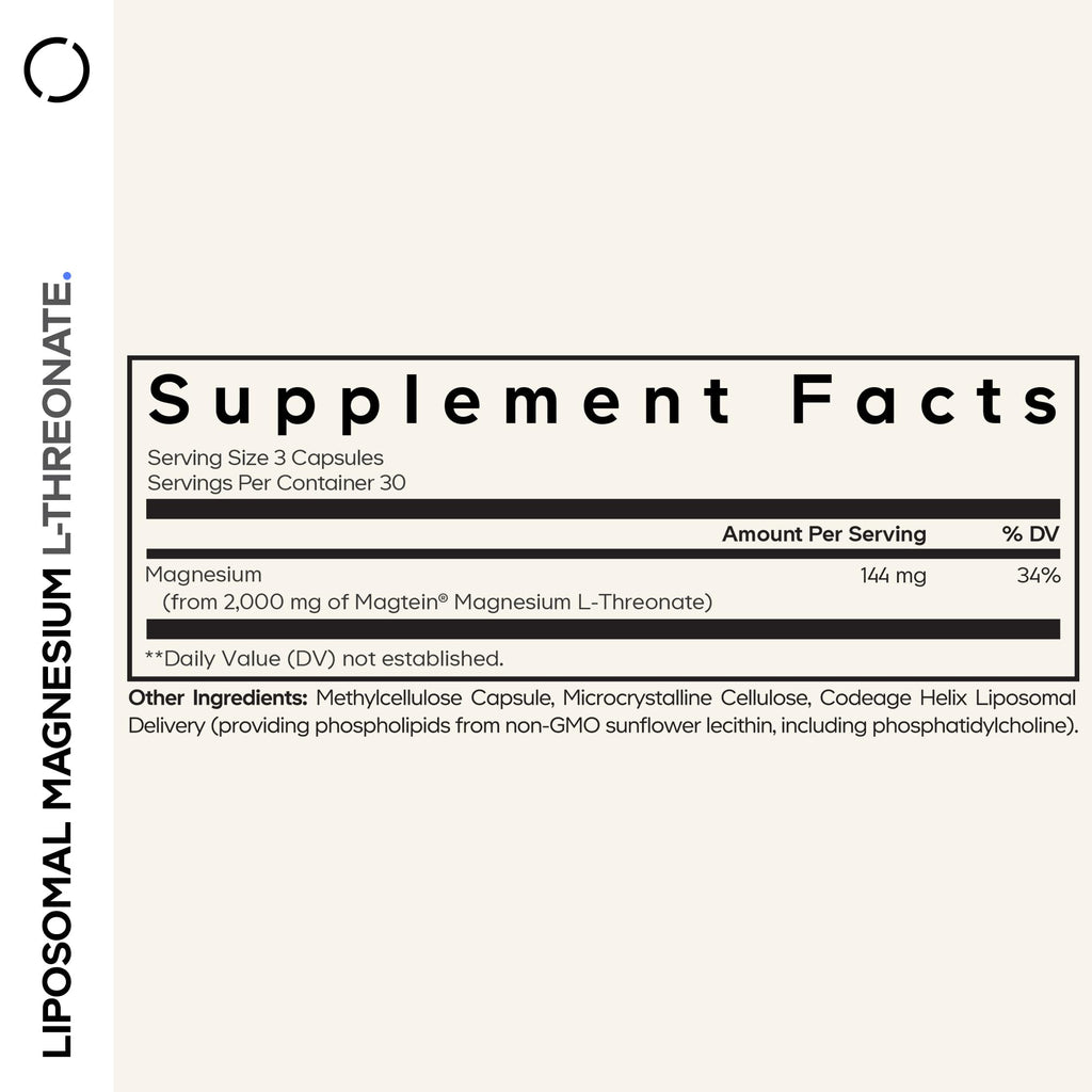 Codeage Liposomal Magnesium L-Threonate Supplement, Patented Magtein Magnesium Threonate for Brain Health, Memory and Cognitive Function Support, Bioavailable, Non-GMO - 90 Capsules CodeageBuy Supplements Australia