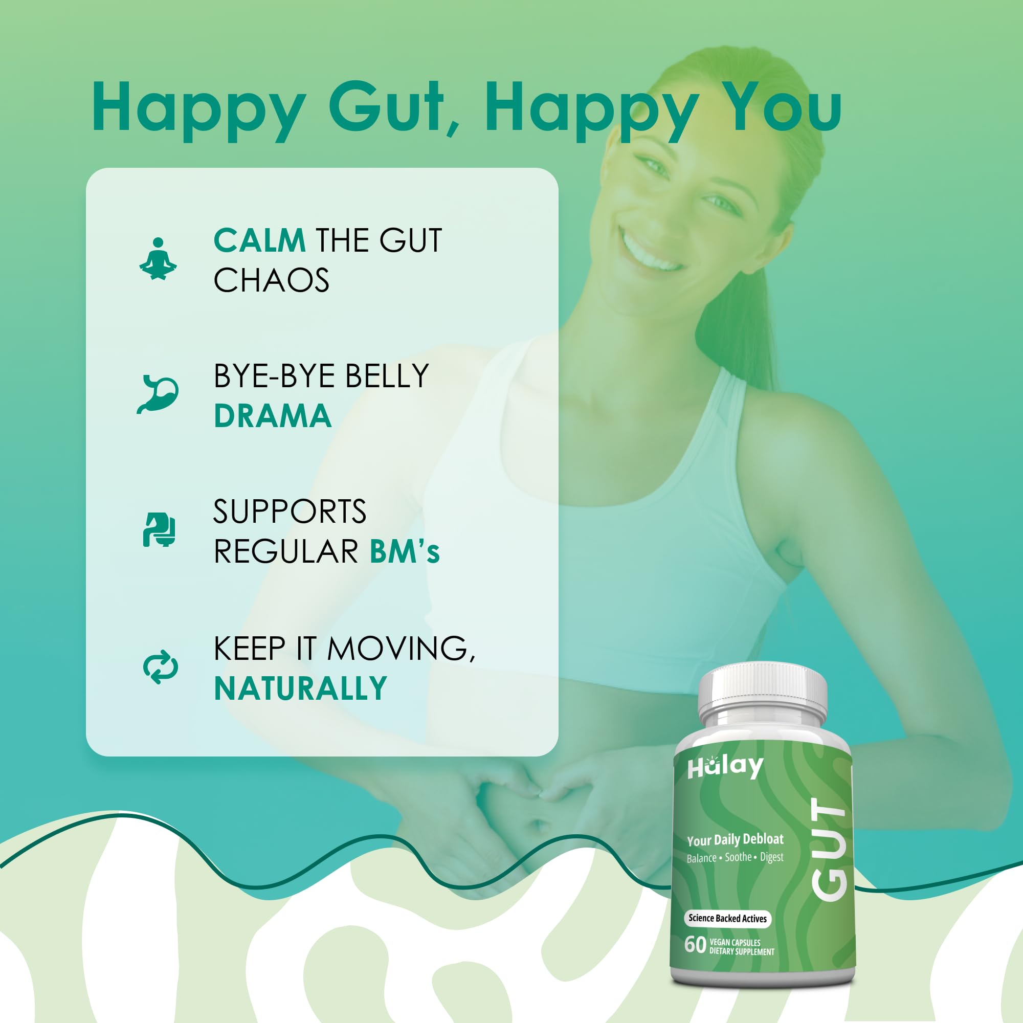 3-in-1 Gut Health Supplement - Debloat Pills - Gas and Bloating - Lactase, Protease, Amylase and Lipase Digestive Enzymes - Peppermint, Turmeric and Psyllium Husk Capsules