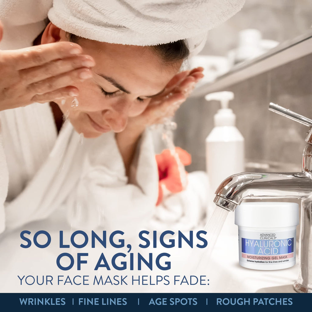 Advanced Clinicals Hyaluronic Acid Gel Facial Mask Skin Care Treatment, Brightening, Hydrating Anti Aging Face Mask & Moisturizer Helps Transform Dry Skin W/Collagen