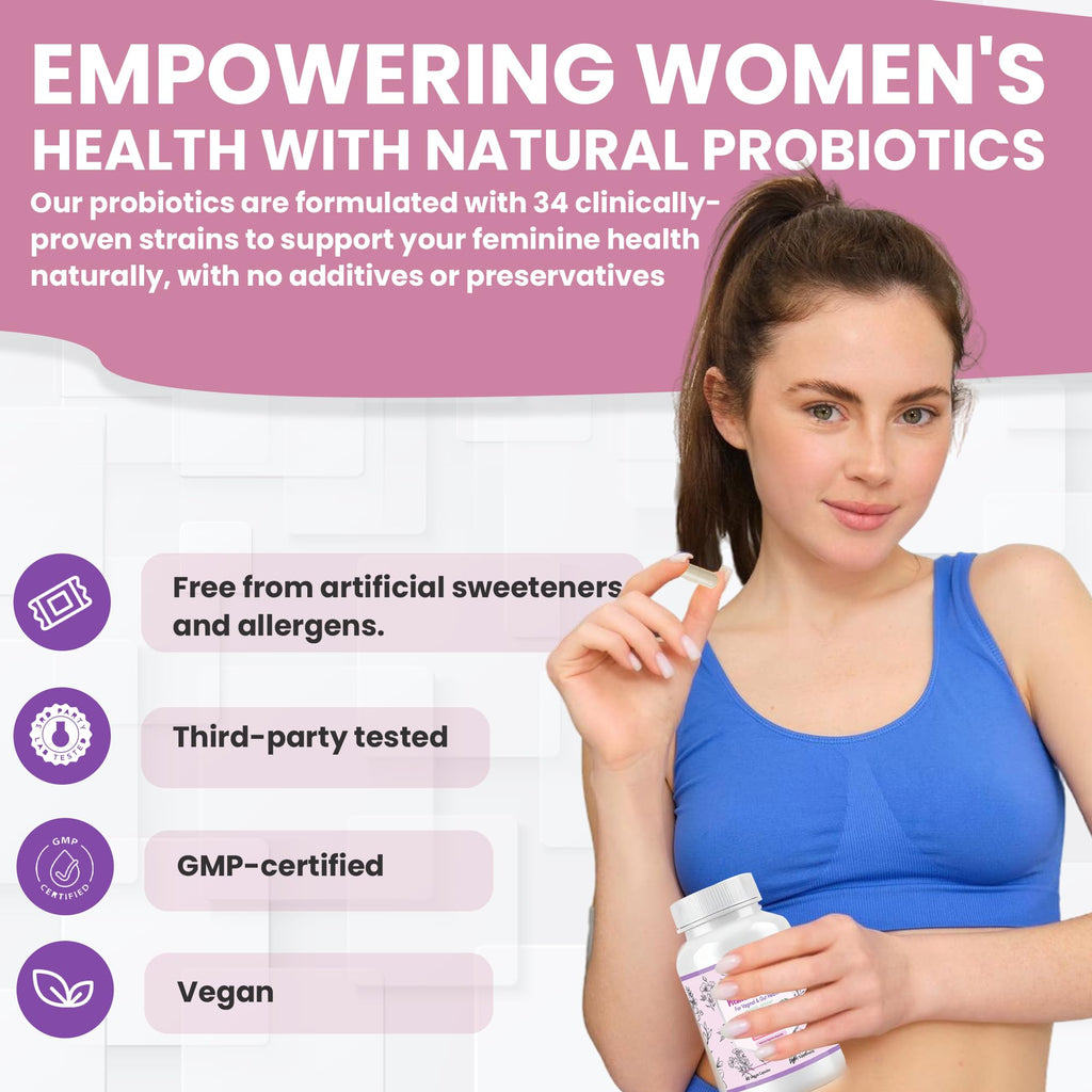 Vaginal Probiotics for Women with Prebiotics Cranberry D Mannose Digestive Enzymes & Hibiscus 34 Strains 100 Billion CFU Feminine Care Supplement for Gut Urinary Health and pH Balance Support